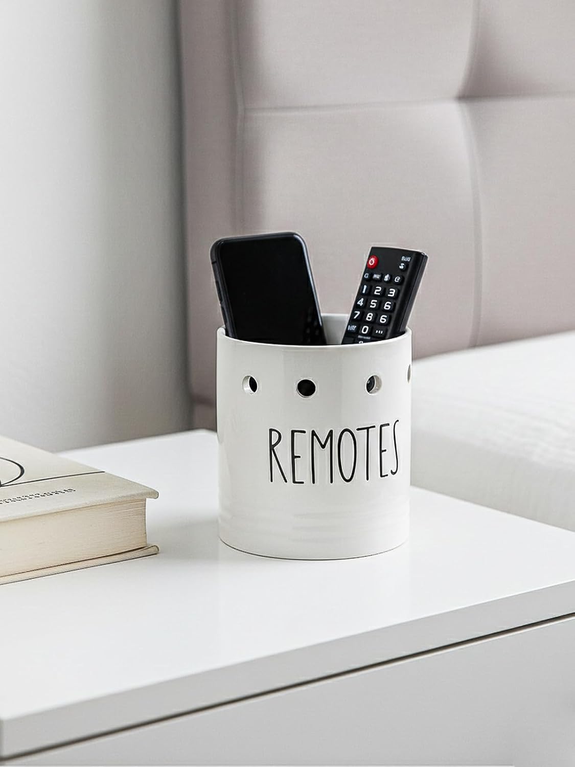 Farmhouse Ceramic Remote Control Holder / White