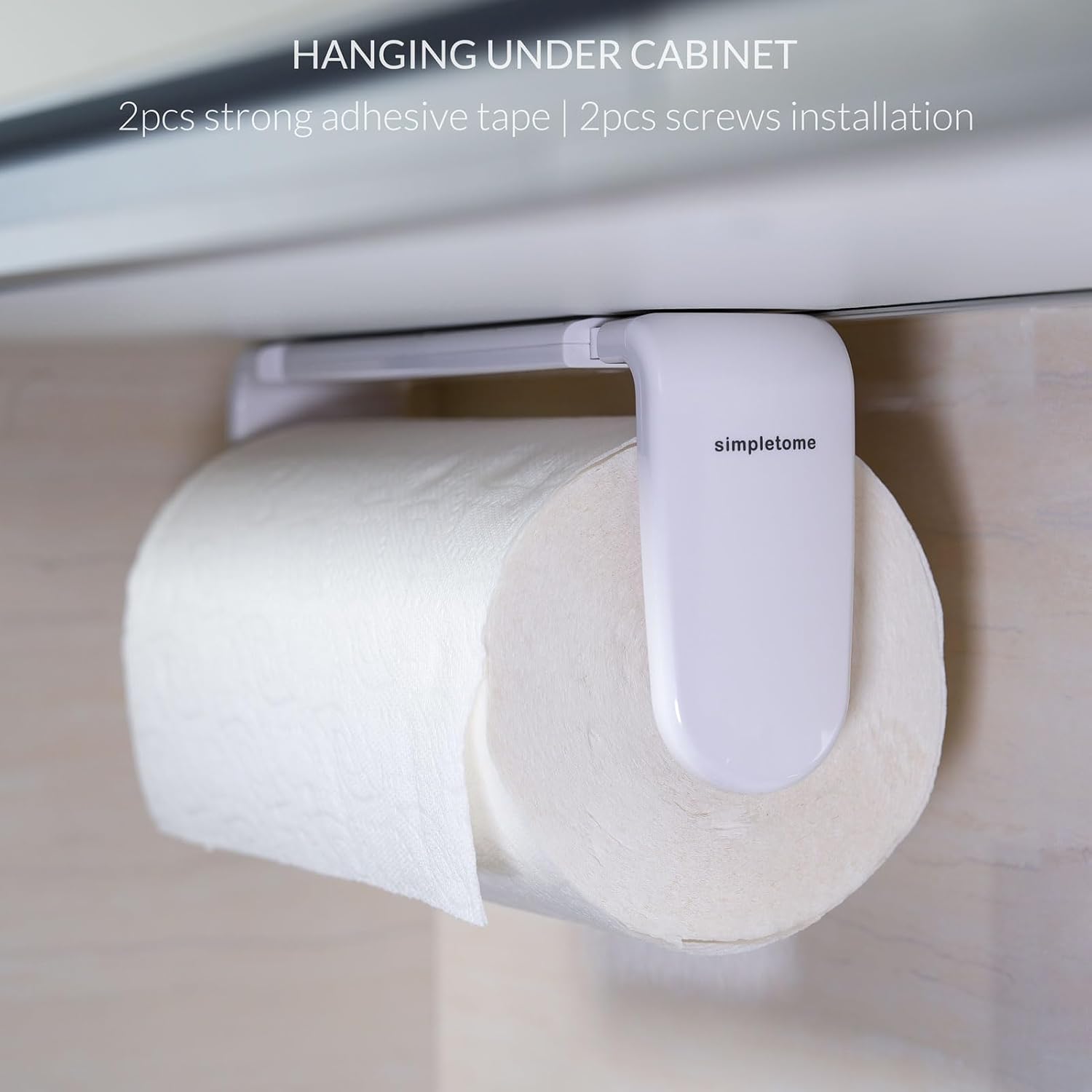 ONE Hand Tear Paper Towel Holder Under Cabinet/Wall for 9.4-11inch, White | adaptive adjustable tension arm | tear