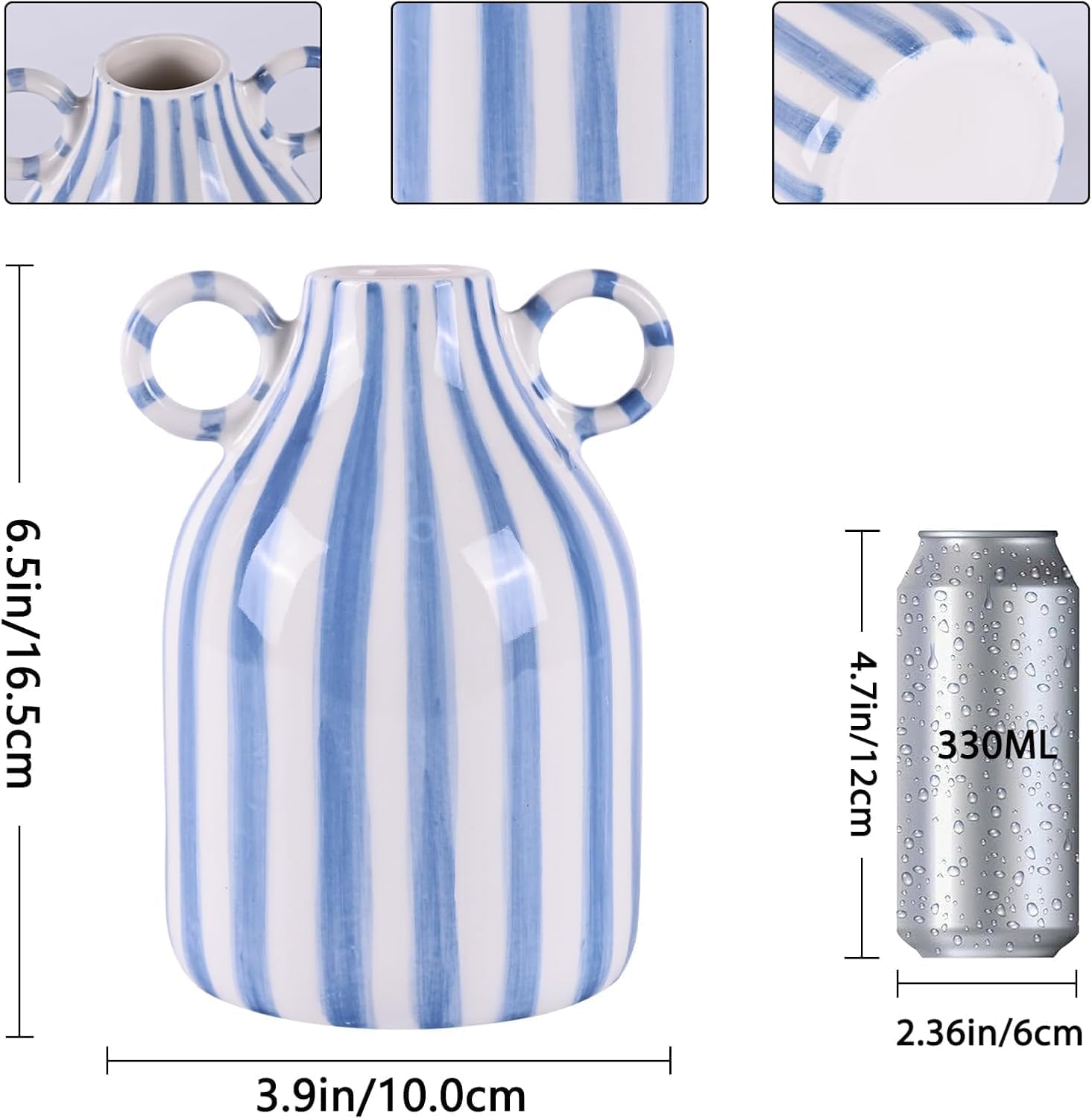 Ceramic Vase / Nordic Boho Small Vases Side Table Flower Centerpiece / Blue and White