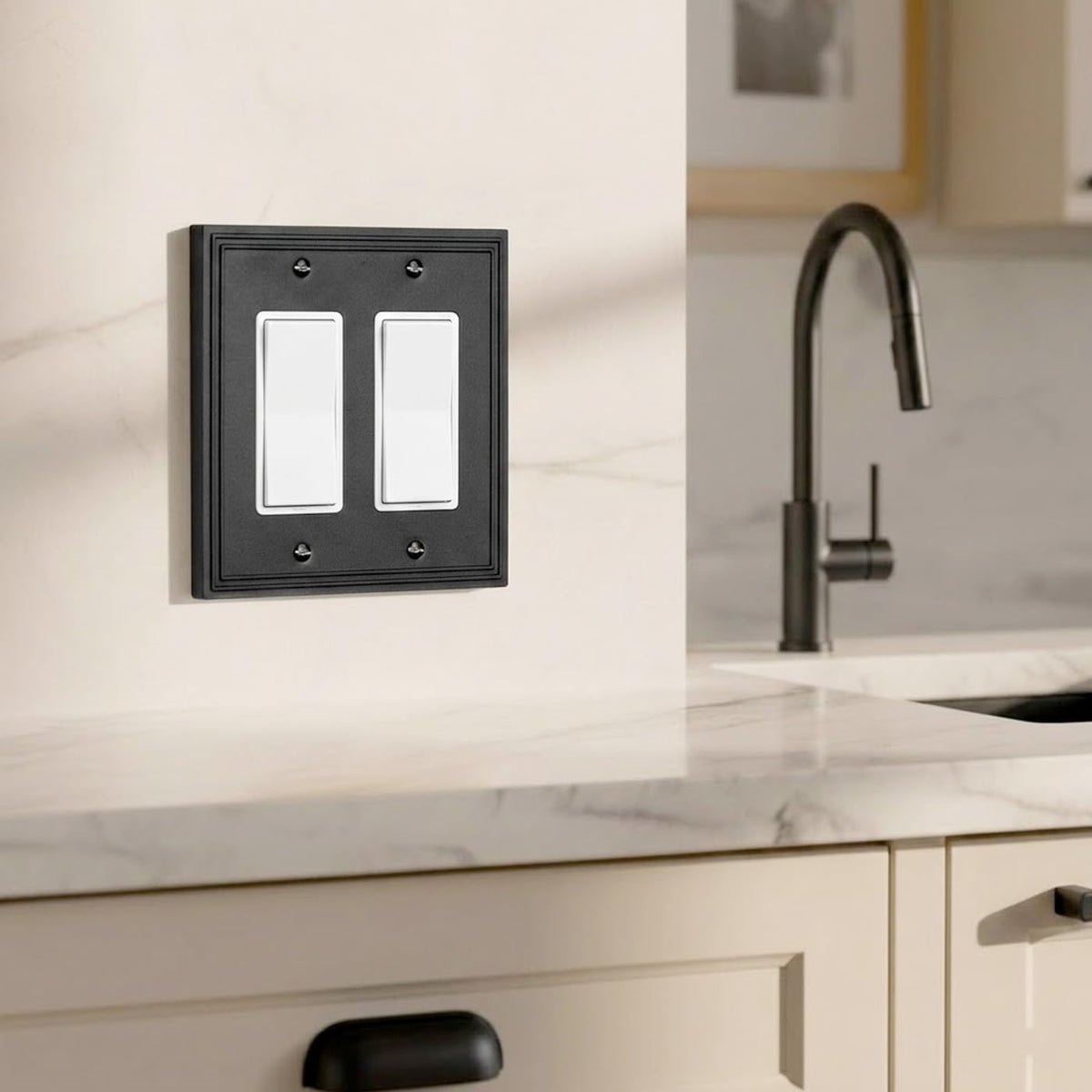 Rio Salto Matte Black Decorative 2 Light Switch Cover Plate Double Rocker Decorator Paddle GFCI Metal Wall Plates Wall