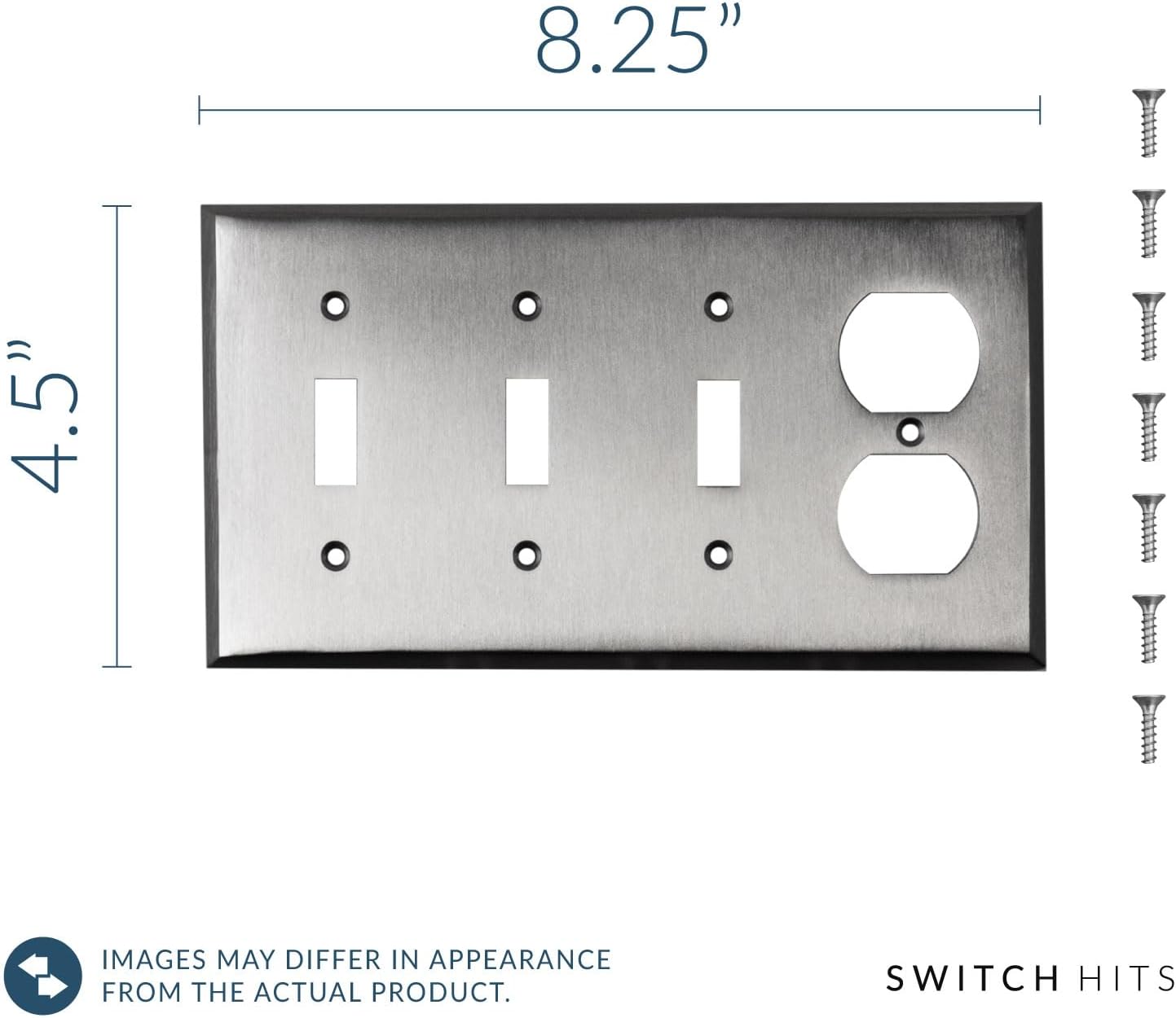 Satin Nickel Outlet Wall Plate | 3 Toggle - 1 Duplex | 8.25" x 4.5" | Hand-Polished Brass Construction | Electrical