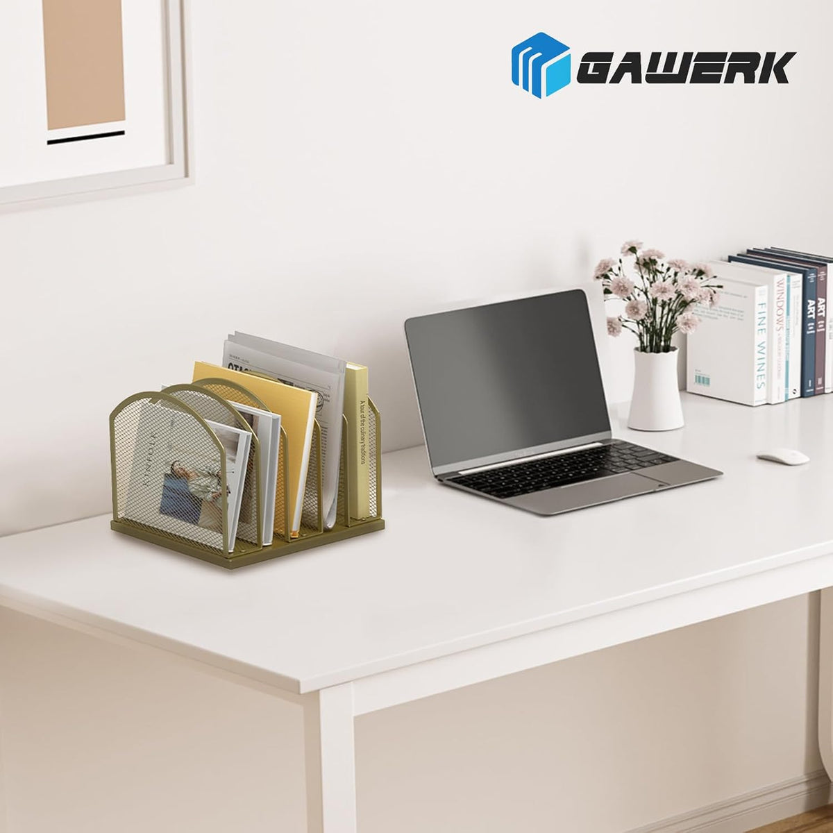 Gawerk 5-Section Vertical Desktop Organizer, 5-Section Mesh File Folder Stand Sorter for Office Home Classroom