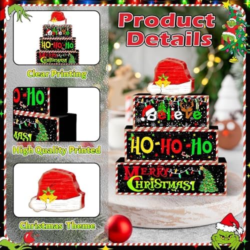Britimes Tiered Tray Decor Set, 4 Pack, Wooden Table Sign, Christmas Santa