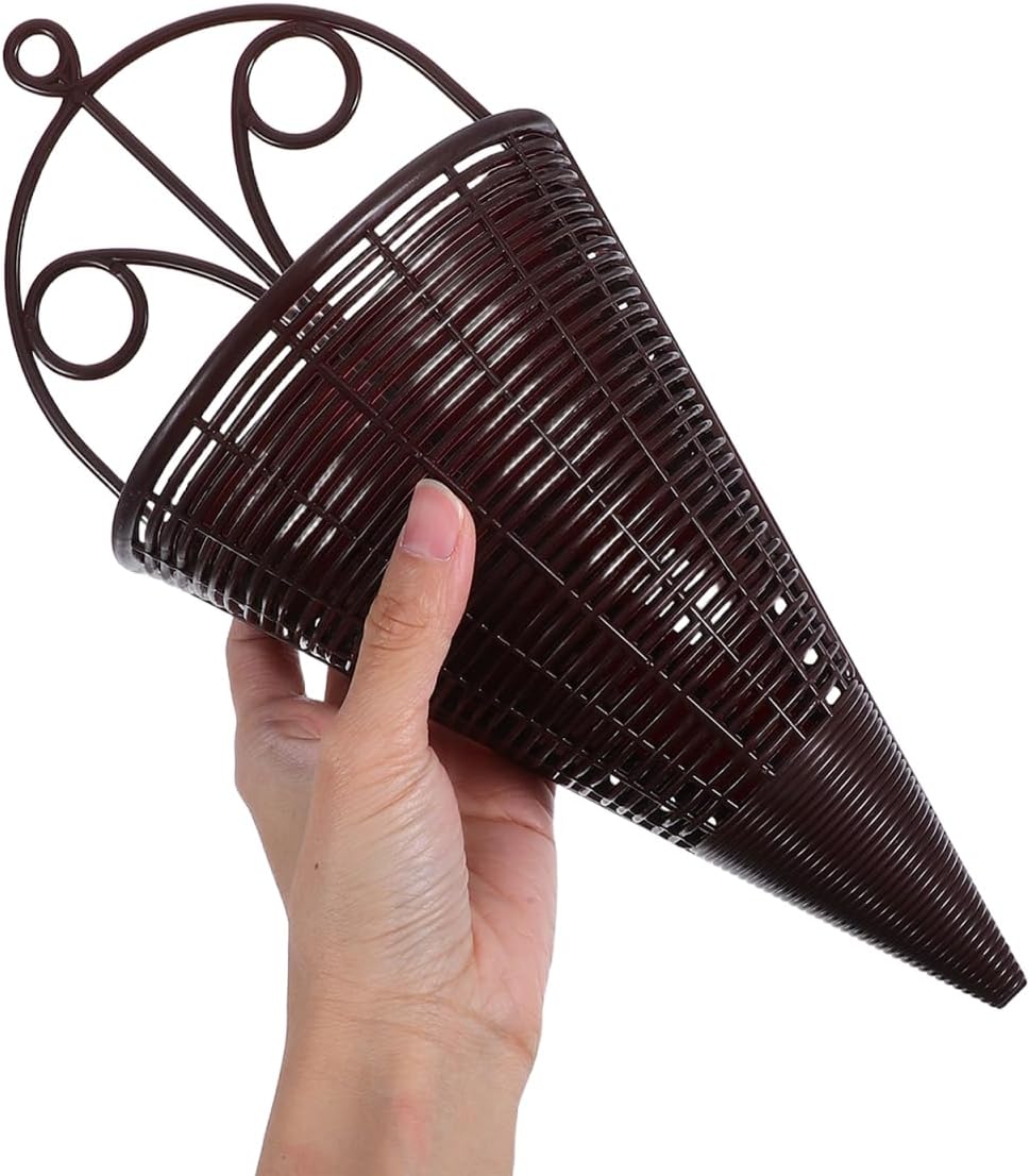 Rattan Decorative Hanging Wall Basket Set Lightweight Cone Shaped Woven Planters for Balcony Garden