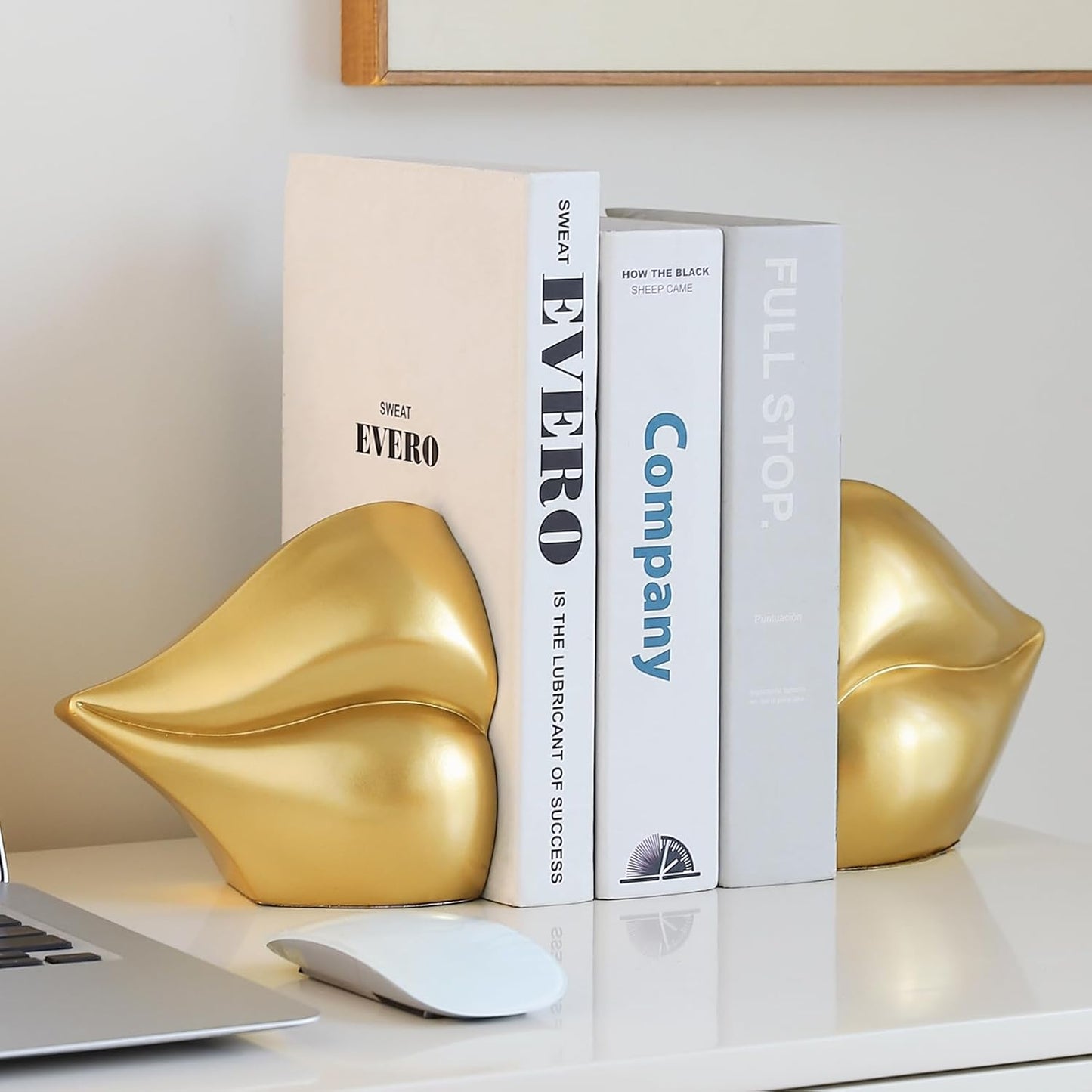 Decorated Bookends / Heavy Decorative Book Stoppers / Gold Lips / 10.2 x 5.5 x 3.2 / Set of 2