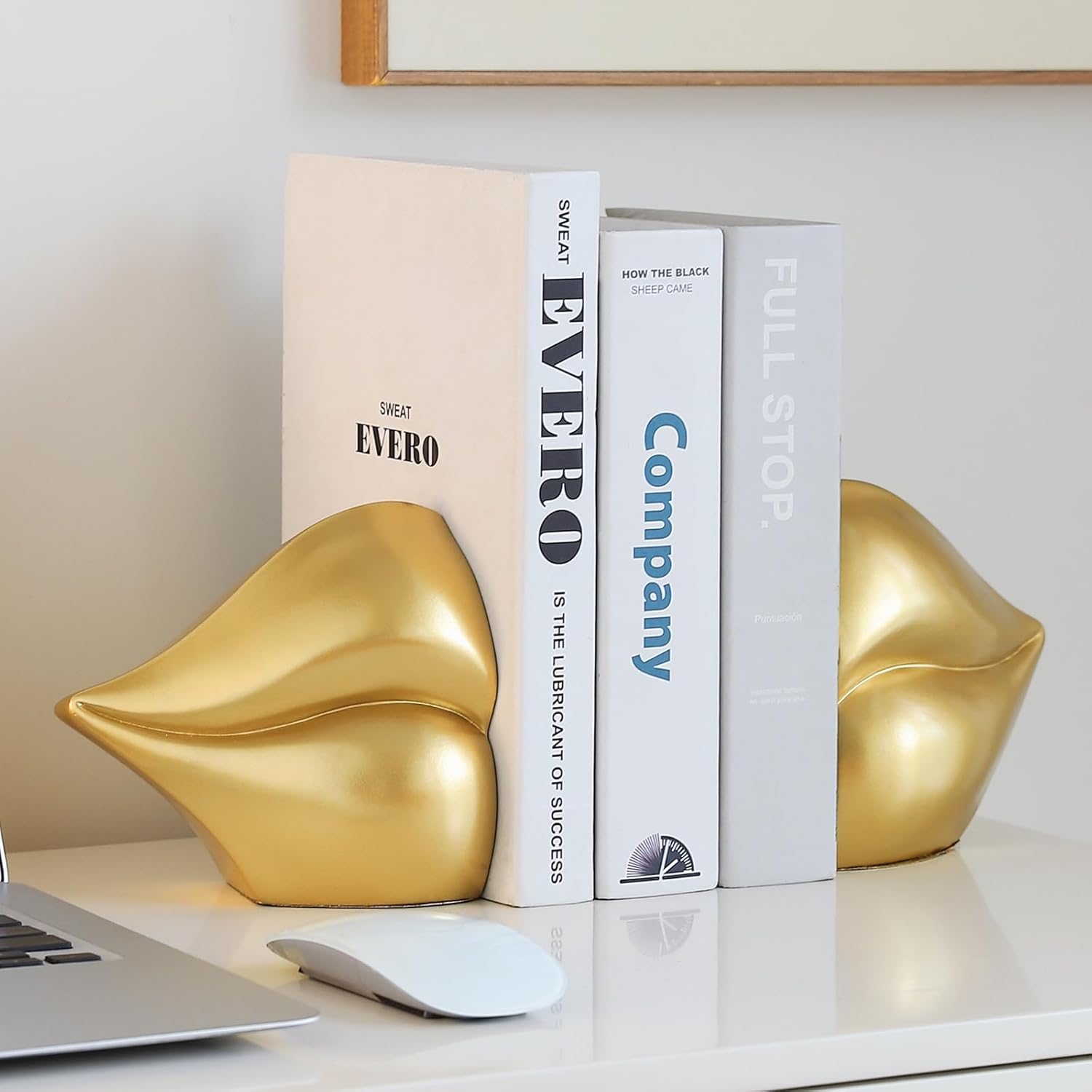 Decorated Bookends / Heavy Decorative Book Stoppers / Gold Lips / 10.2 x 5.5 x 3.2 / Set of 2