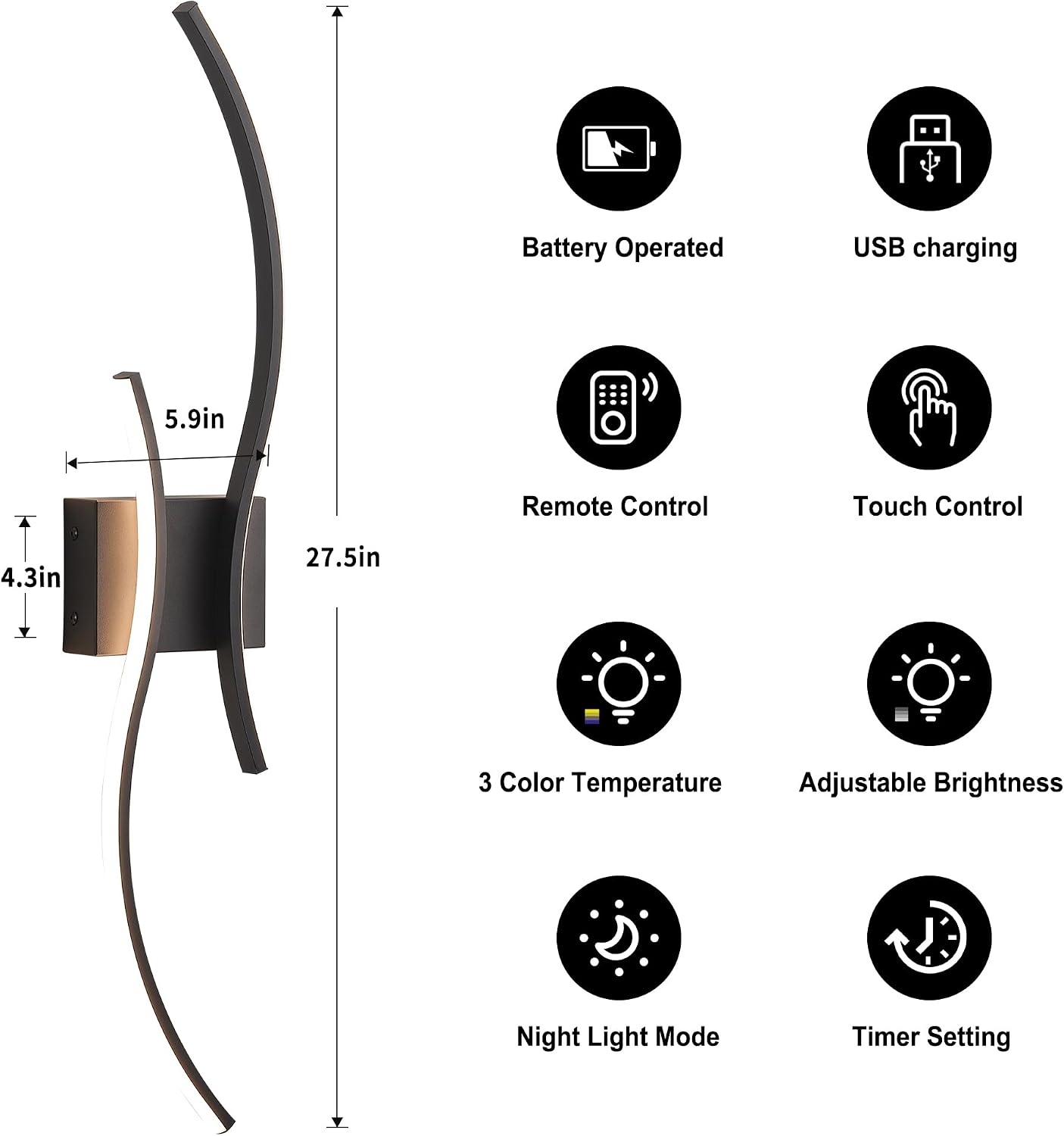KARTOOSH Battery Operated Wall Sconce Set of Two with Remote Control | Wireless Wall Sconces with Stepless 3CCT &