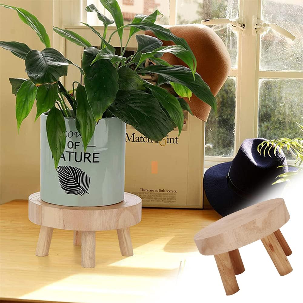 Small Solid Wood Garden Plant Pot Riser Display Stands Flower Pot Holder Indoor Round / 5.5 Inch