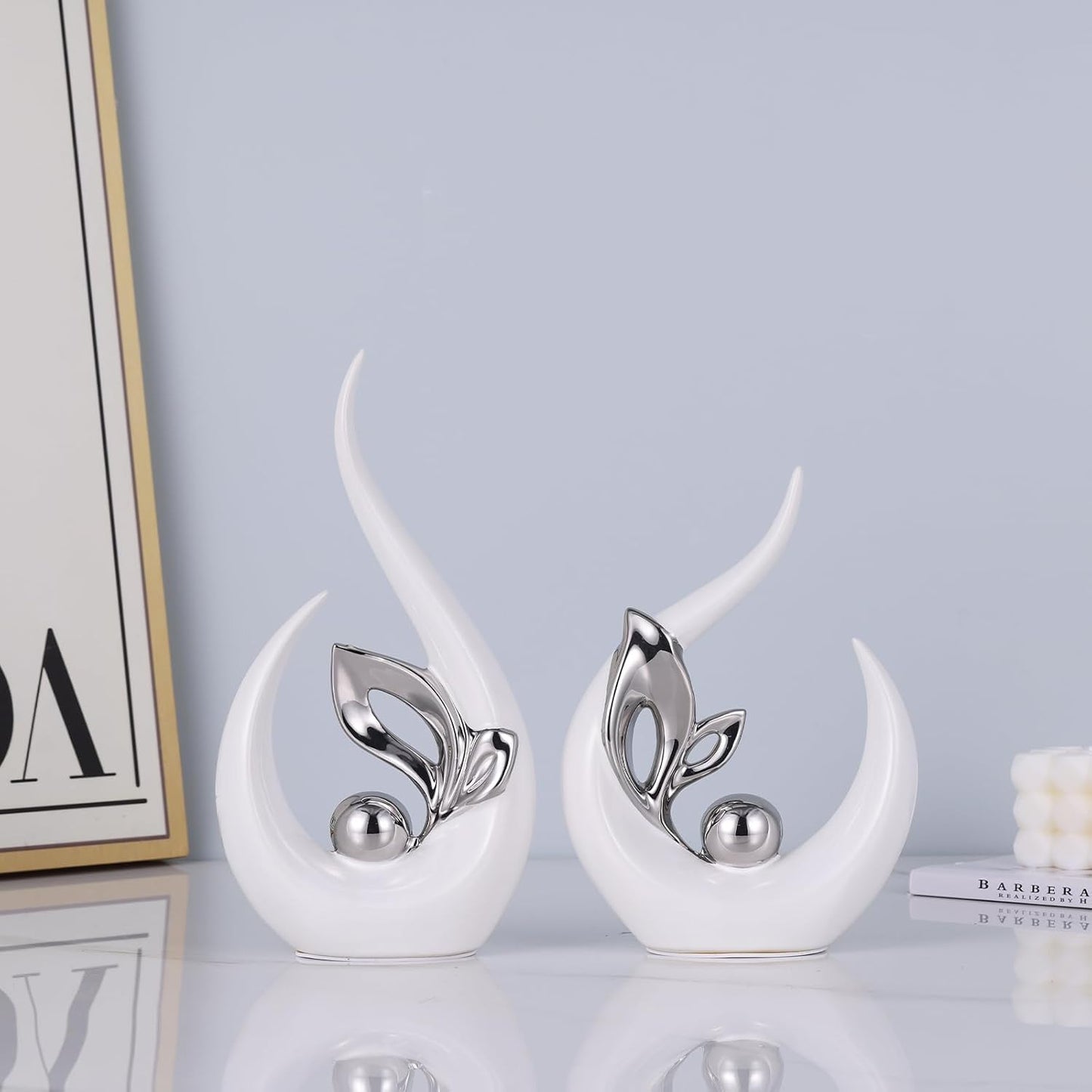 Ceramic Art Statue Cool Stuff to Put on Shelves&tv Stand Decor / White Silver / 9.4in/h
