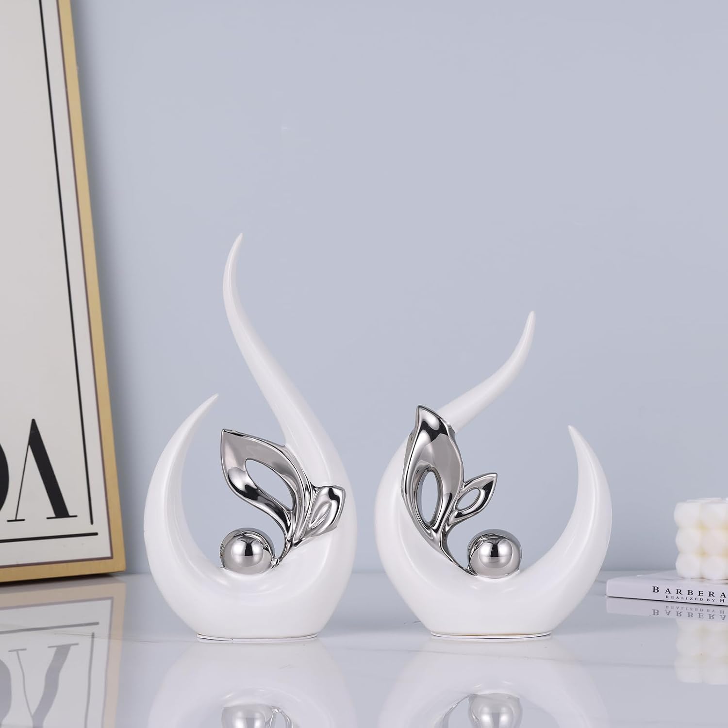 Ceramic Art Statue Cool Stuff to Put on Shelves&tv Stand Decor / White Silver / 9.4in/h