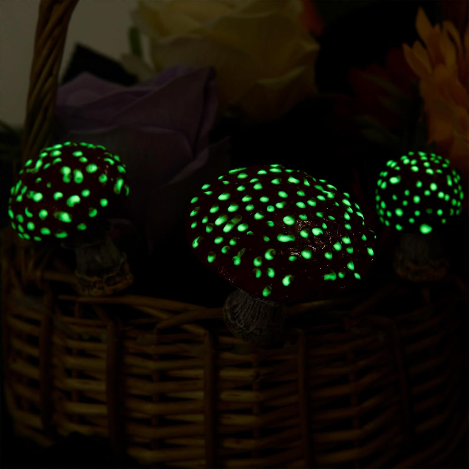 Garden Mushroom Decor Glowing Mushrooms Statue / 53.5 x 25.5 / 37~ ~55mm / Red / Set of 3