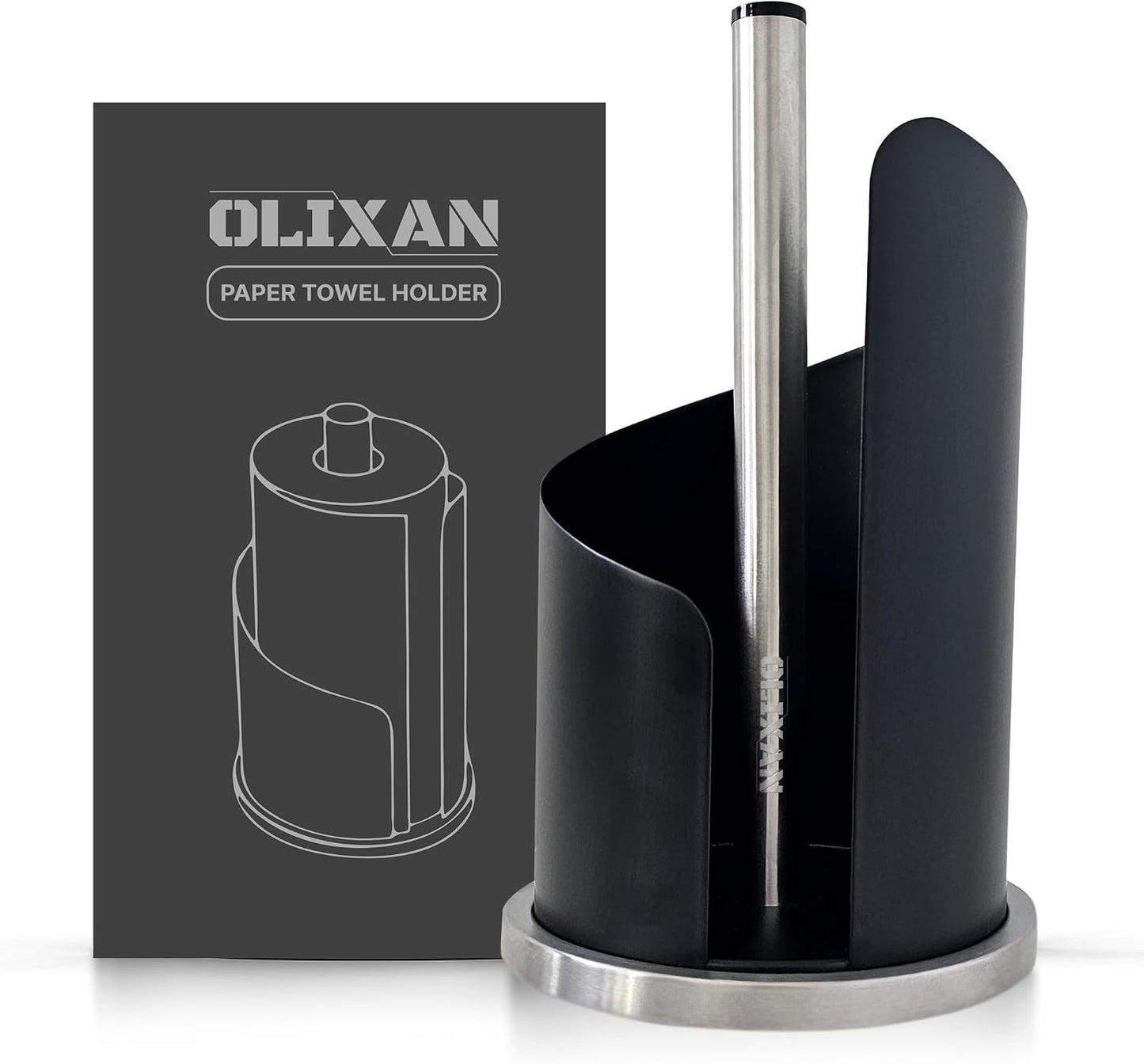 Stainless Steel Paper Towel Holder Countertop, Modern Covered Design, Weighted Base for Stability, Freestanding Easy
