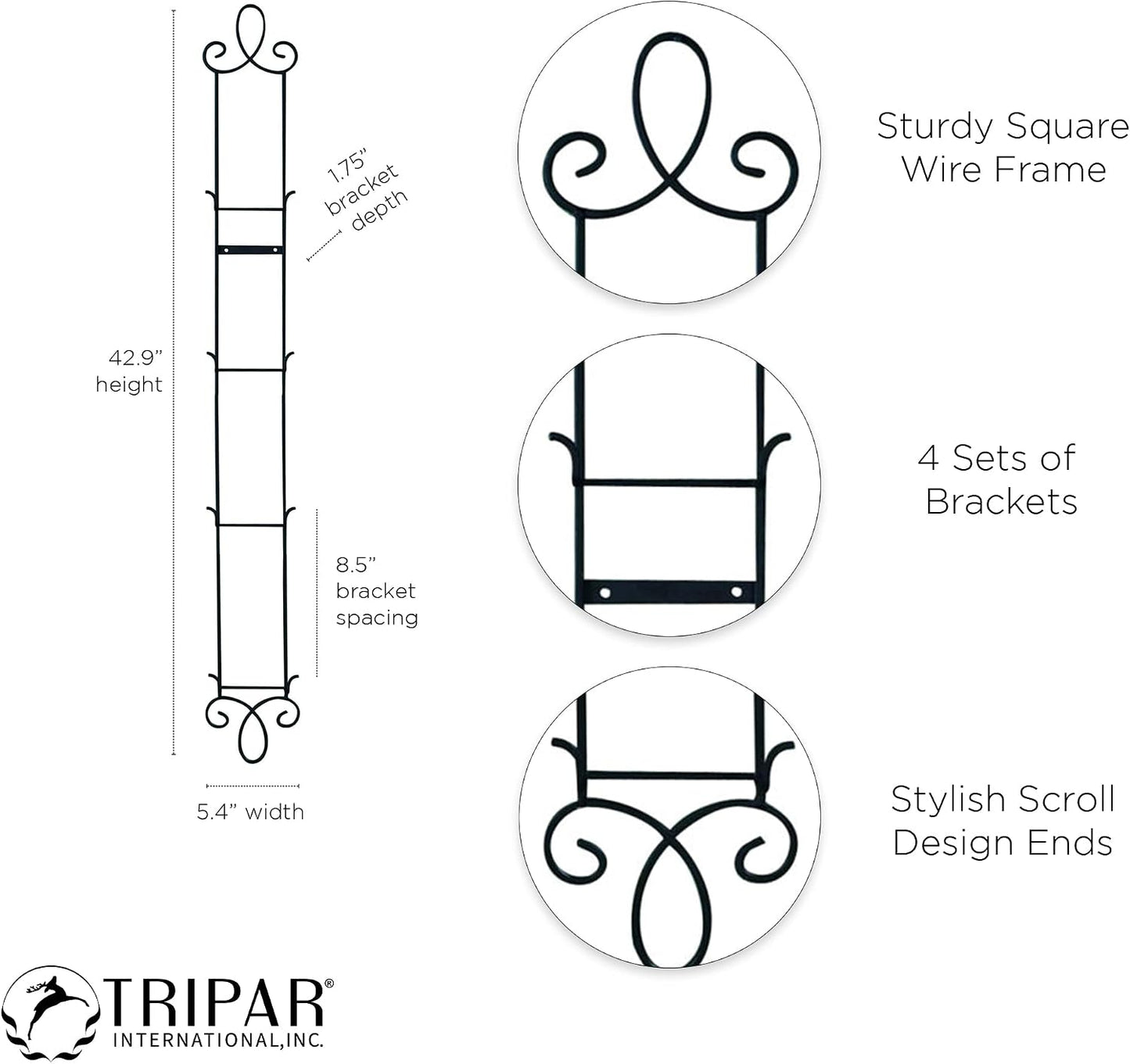 TRIPAR Augusta 4 Tier Vertical Black Plate Rack for Collectible Plates, Plaques, Dishes, & China