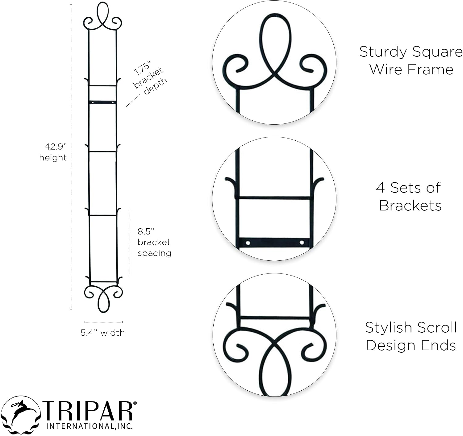 TRIPAR Augusta 4 Tier Vertical Black Plate Rack for Collectible Plates, Plaques, Dishes, & China