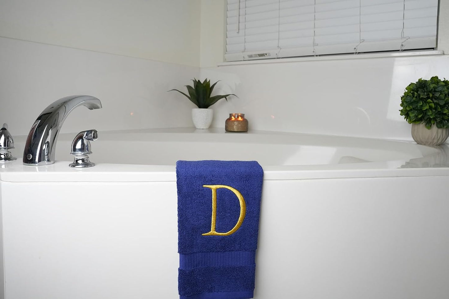 Navy with Gold Monogrammed Hand Towels for Bathroom - Set of 2 Letter D | Luxury Hotel Quality Initial Towels For