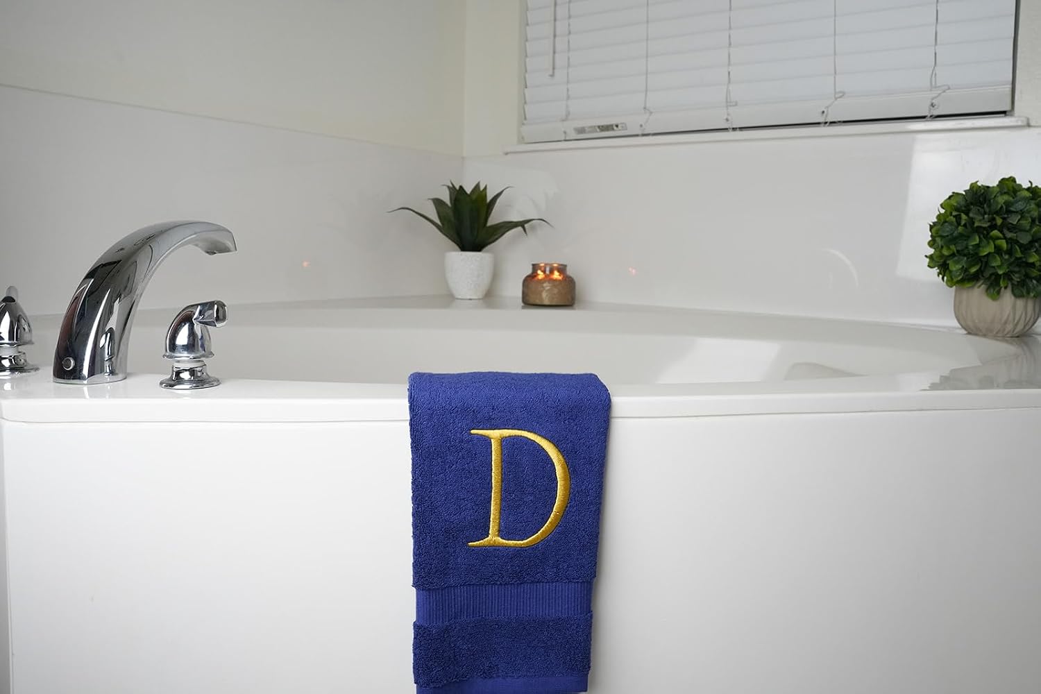 Navy with Gold Monogrammed Hand Towels for Bathroom - Set of 2 Letter D | Luxury Hotel Quality Initial Towels For