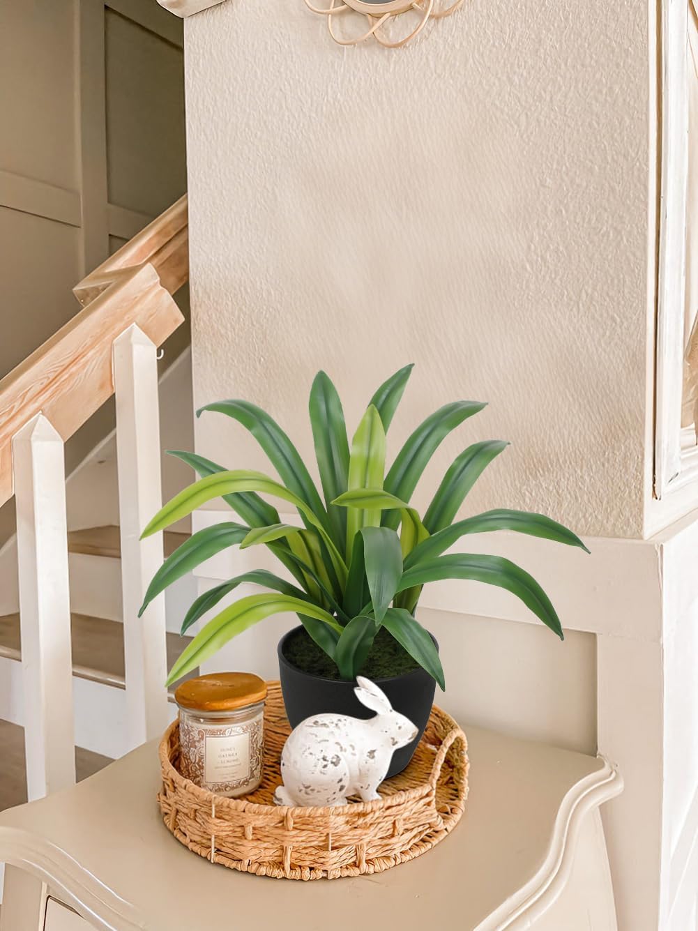 Artificial Cymbidium Leaves Plants 13.7" Fake Spiked Agave Plant in Black / Green+yellow / Set of 2