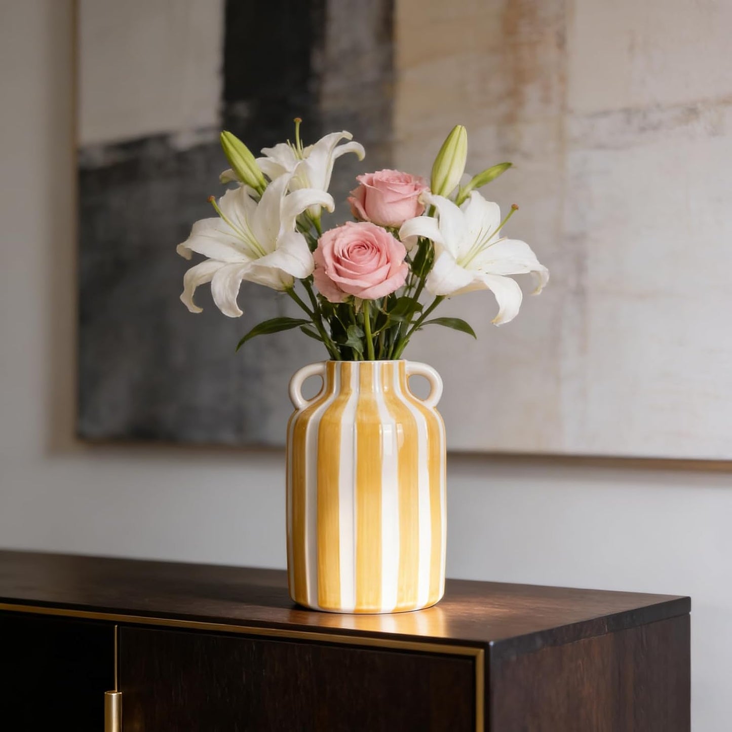 Ceramic Vase / Yellow and White