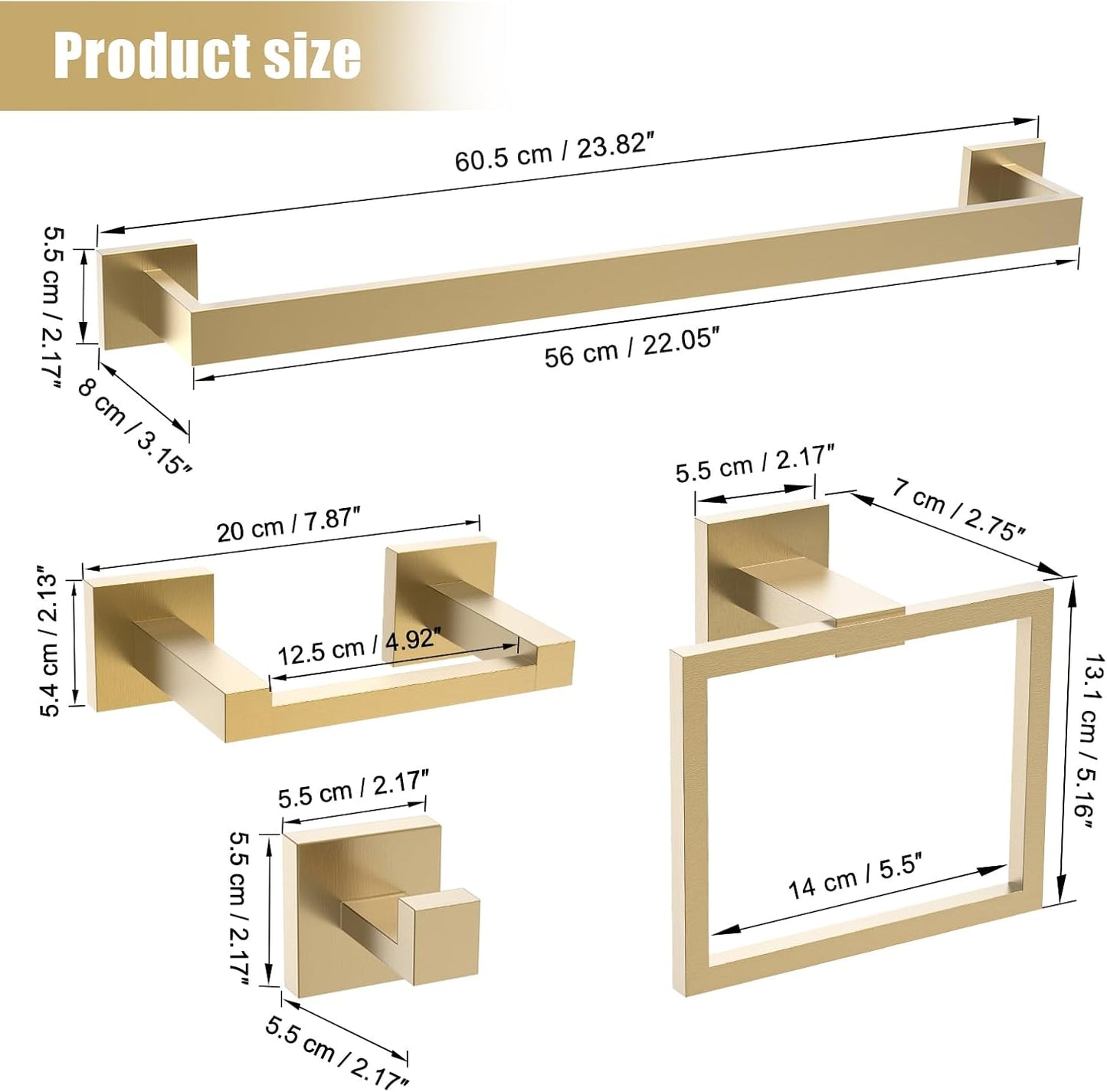 TQKAG Brushed Gold Bathroom Hardware Accessories Set 5 Pieces, Double Post Pivoting Toilet Paper Holder Set Stainless
