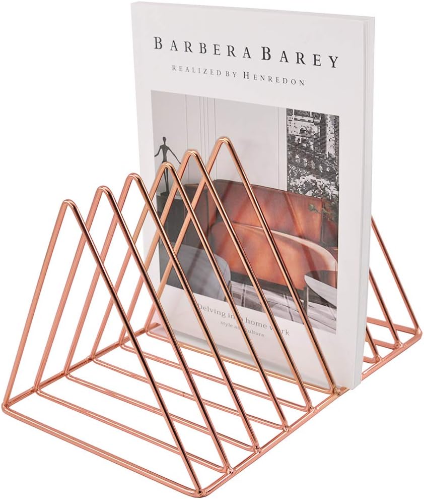9 Slot Magazine Rack Book Record Holder, Desktop Iron Storage Rack Bookshelf Multifunction Triangle File Organizer