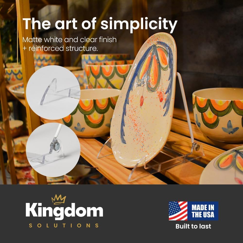 KINGDOM SOLUTIONS - 6.25" White Acrylic Display Stand Made in USA - 36 Pack | Holds Plates, Pictures, Photos, Books