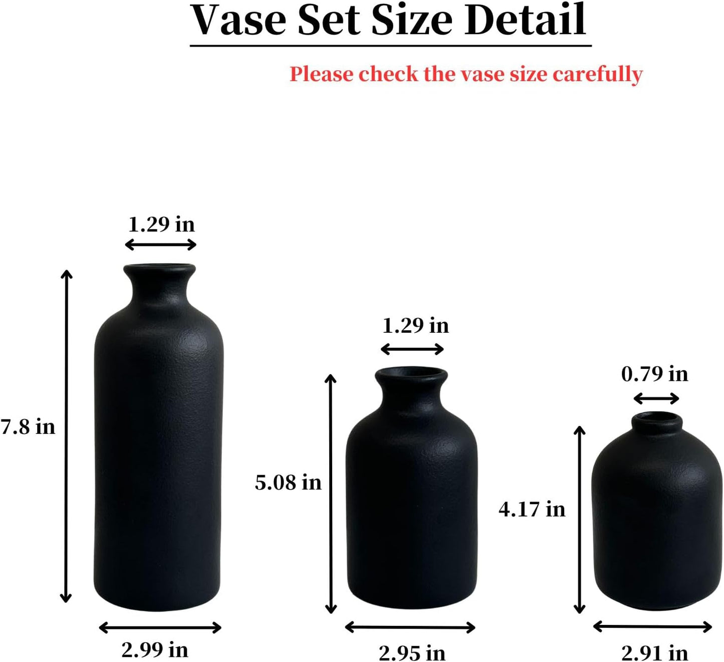 Small Ceramic Vase / Black / Set of 3
