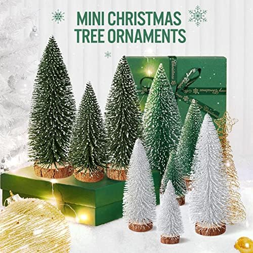 9Pcs Mini Christmas Trees Christmas Decor Artificial Christmas Decorations with 4 Sizes, Christmas Tree Bottle Brush Trees Christmas Table Decorations (Green Silver)