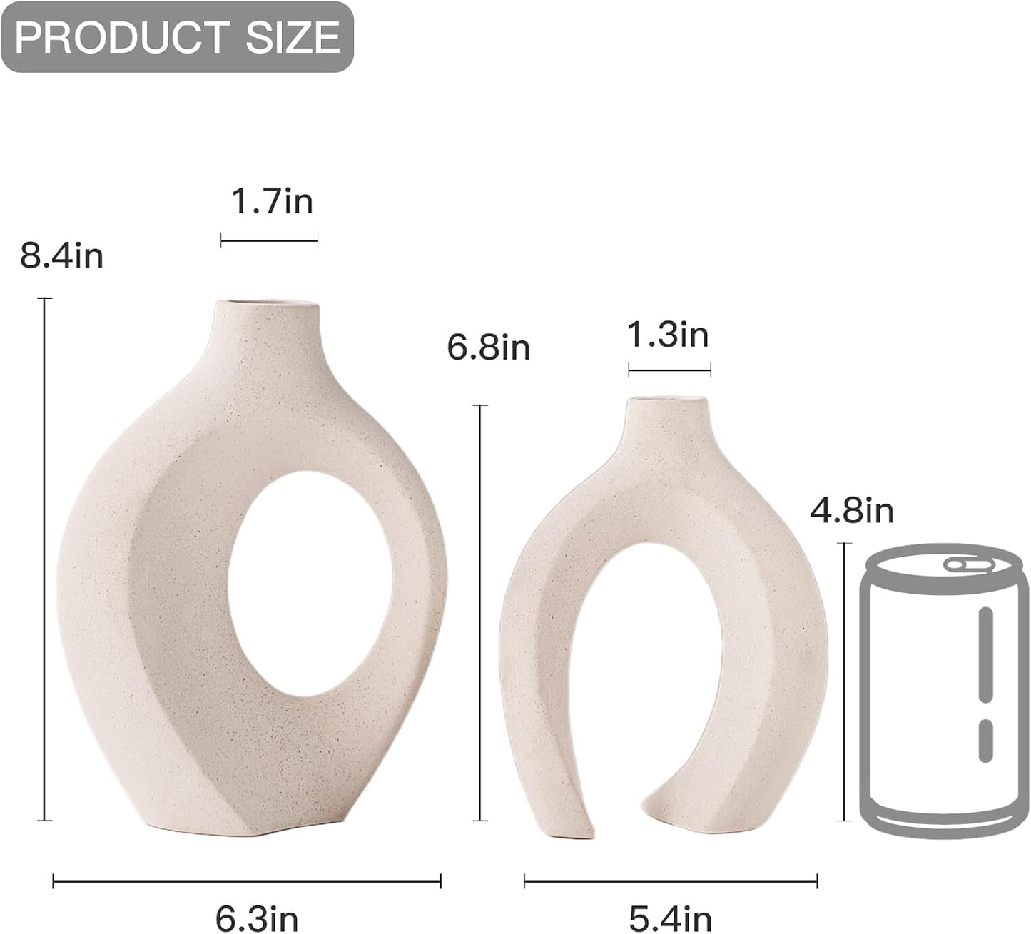 Ceramic Vases / Off White Boho Small Flower Vase / Large-matte White / Set of 2