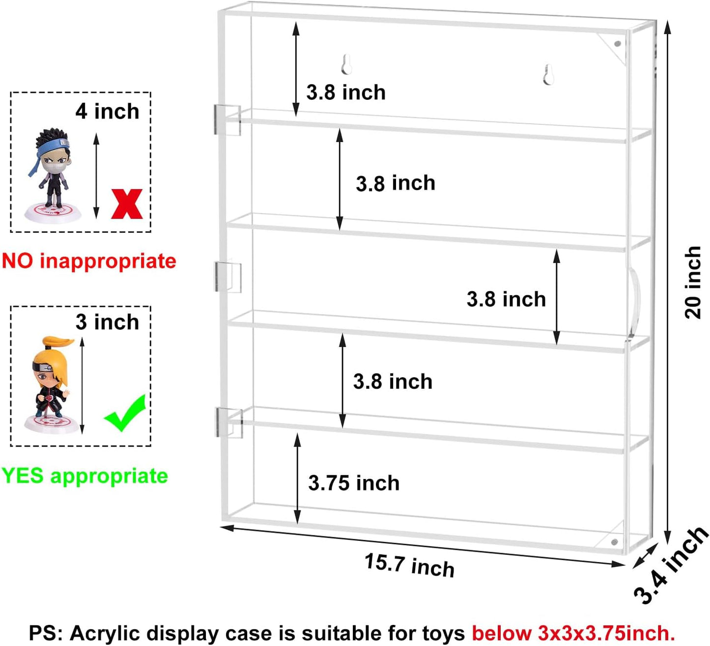 AITEE 5 Tiers Acrylic Display Case for Mini Funko Pop on Wall or Desktop | 15.7"Lx3.4"Wx20"H, dustproof, 5 tiers, wall