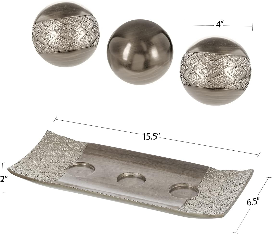 Dublin Decorative Tray and Orbs Balls Set / Silver