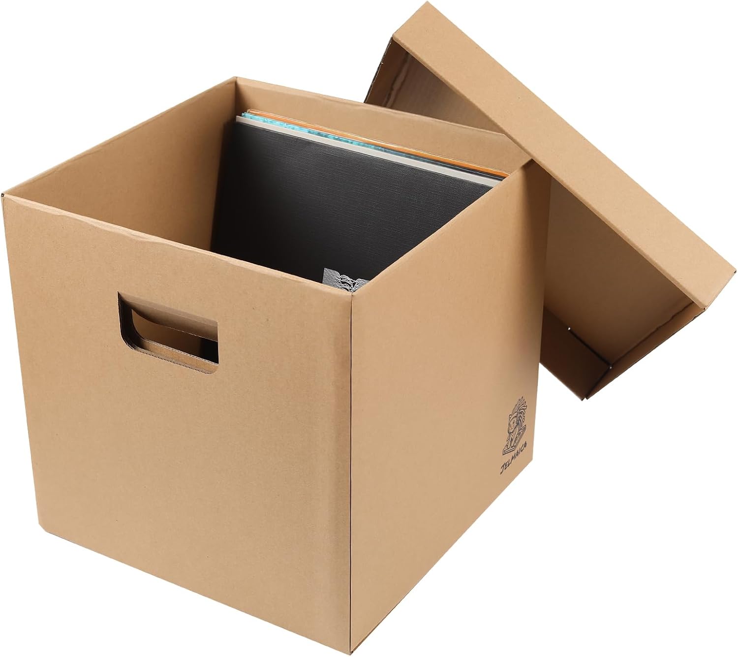 12" Vinyl Record Storage and Moving Box, Holds 60 Records or LPs, 2-Pack | Durable Cardboard with Removable Lid