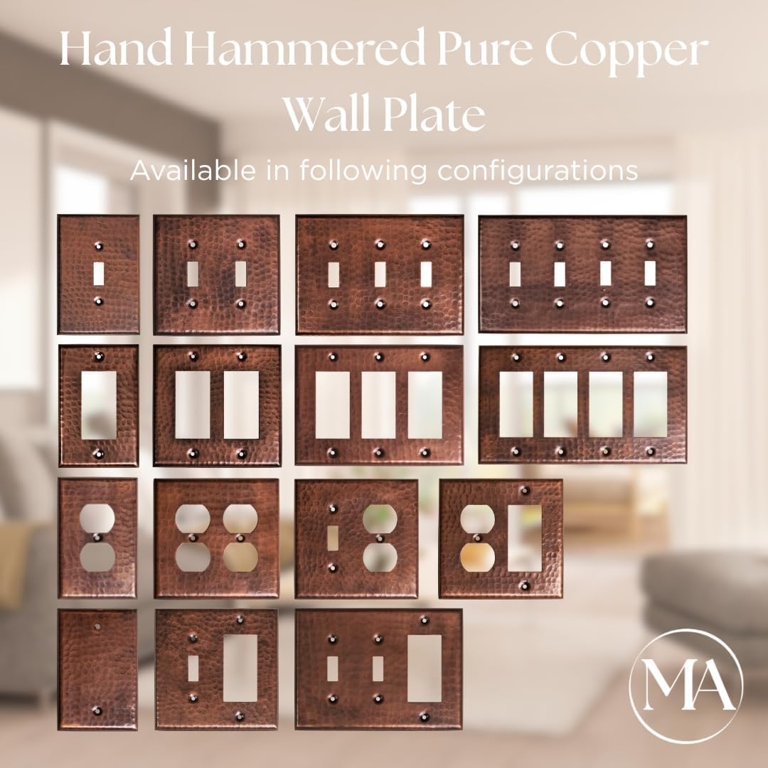 Monarch Abode Rocker Light Switch Cover Plate – 4-Gang Pure Copper Decorator Wall Plates, Hand Hammered Decorative