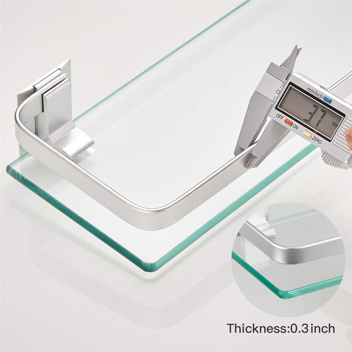 Glass Shelf with Towel Bar 15.7in Silver Bathroom Shelf Wall Mount Rustproof Bathroom Wall Organizer 1 Tier (Silver)