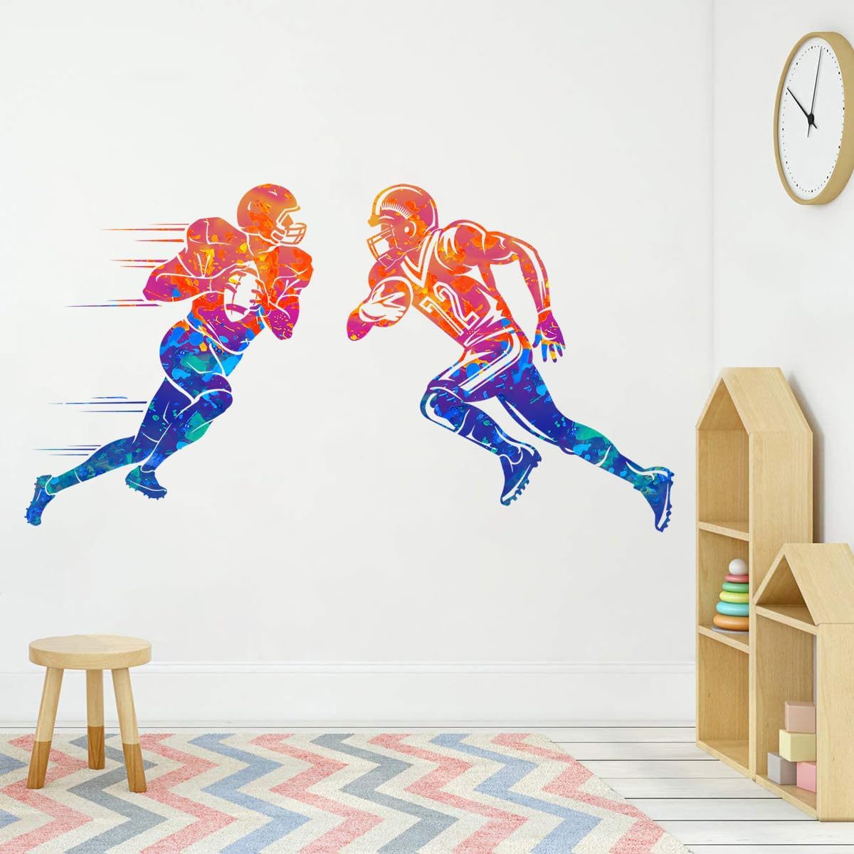 Colors Splash Football Player Wall Decals Creative Sports Player Silhouette Wall Stickers / Colorful