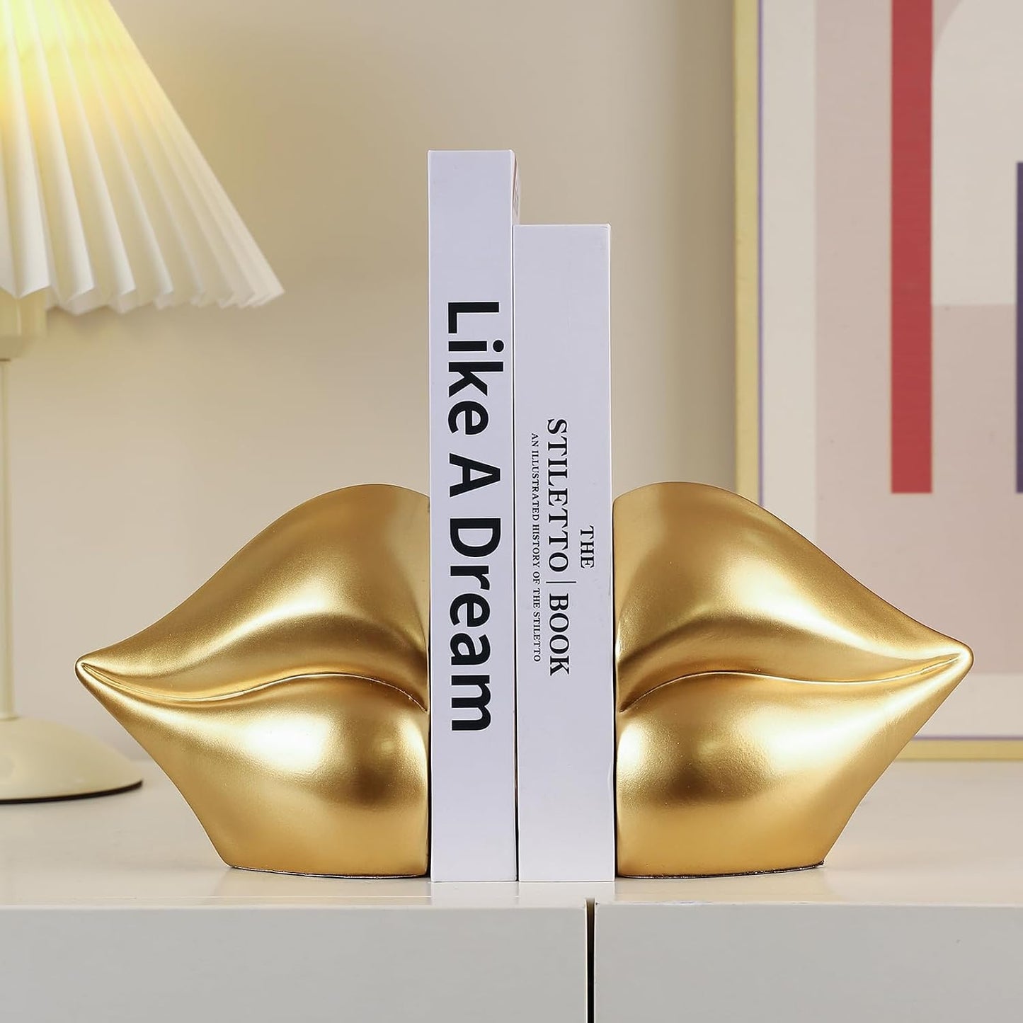 Decorated Bookends / Heavy Decorative Book Stoppers / Gold Lips / 10.2 x 5.5 x 3.2 / Set of 2