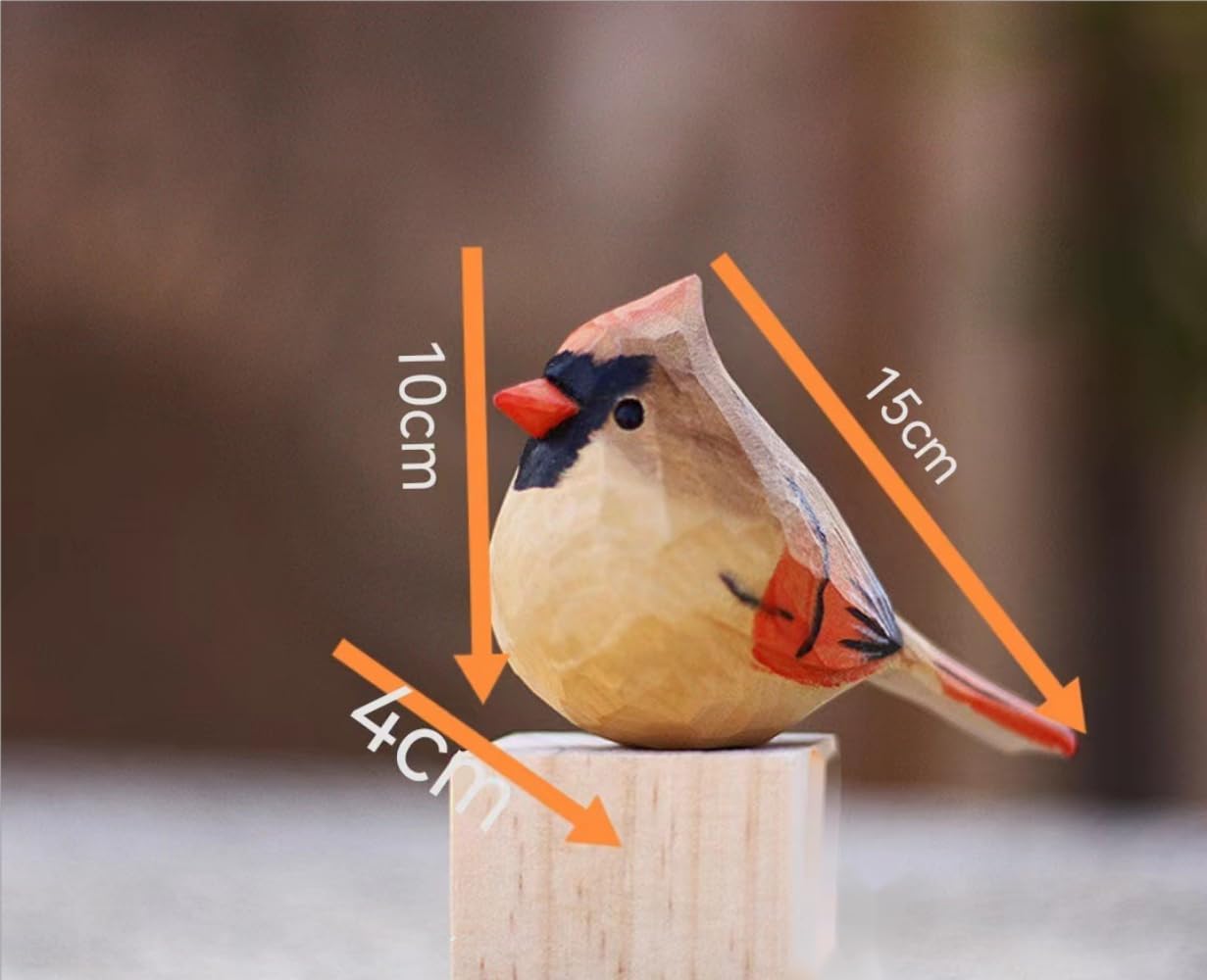 Small Wooden Christmas Female Bird Statue Decor / Female Cardinal / Red