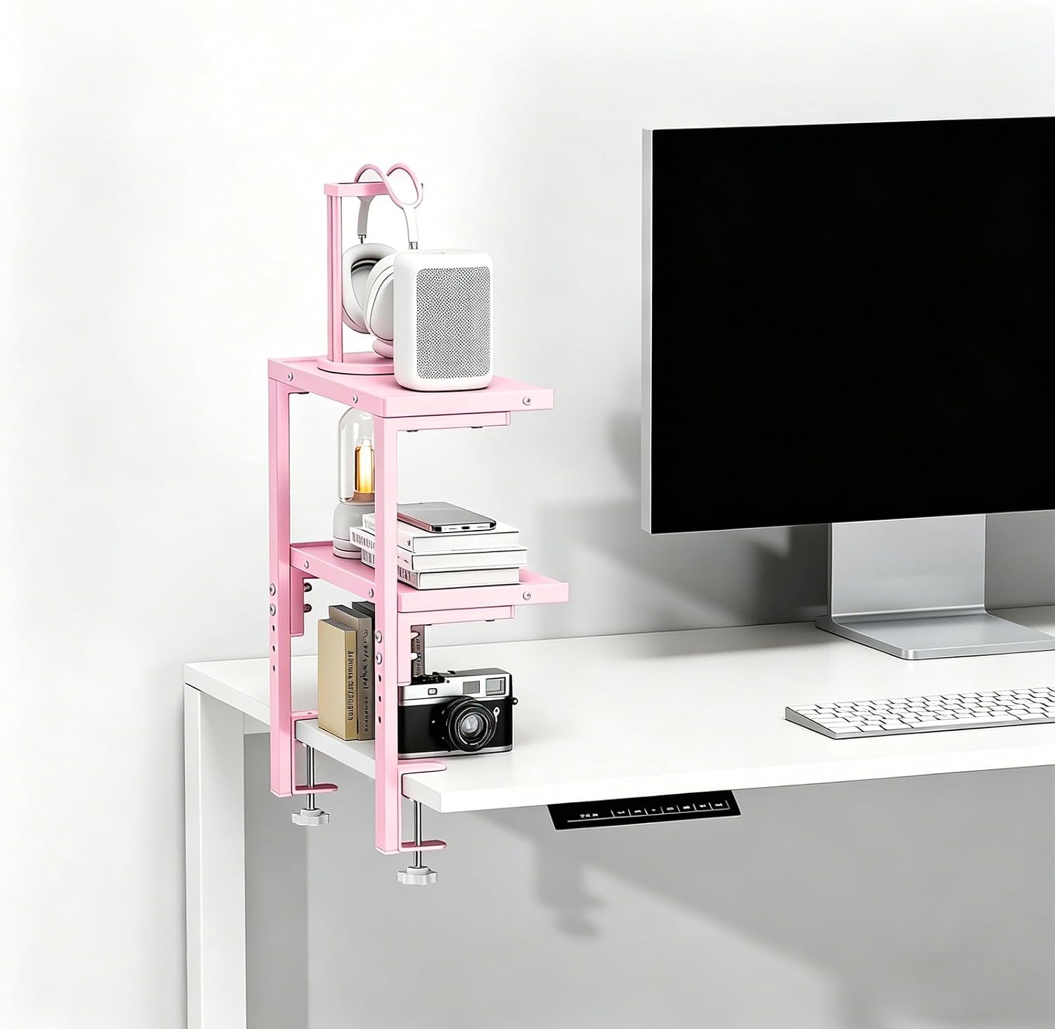 2-Tier Desk Shelf | Desk Organization Expandable Clamp on Desk Shelf Desktop Accessories for Offices and Game Rooms