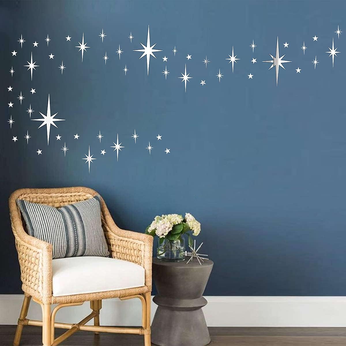 Retro Starburst Mirror Wall Decals 3D Acrylic Sparkle Wall Decors Star Walls / Sliver / Silver
