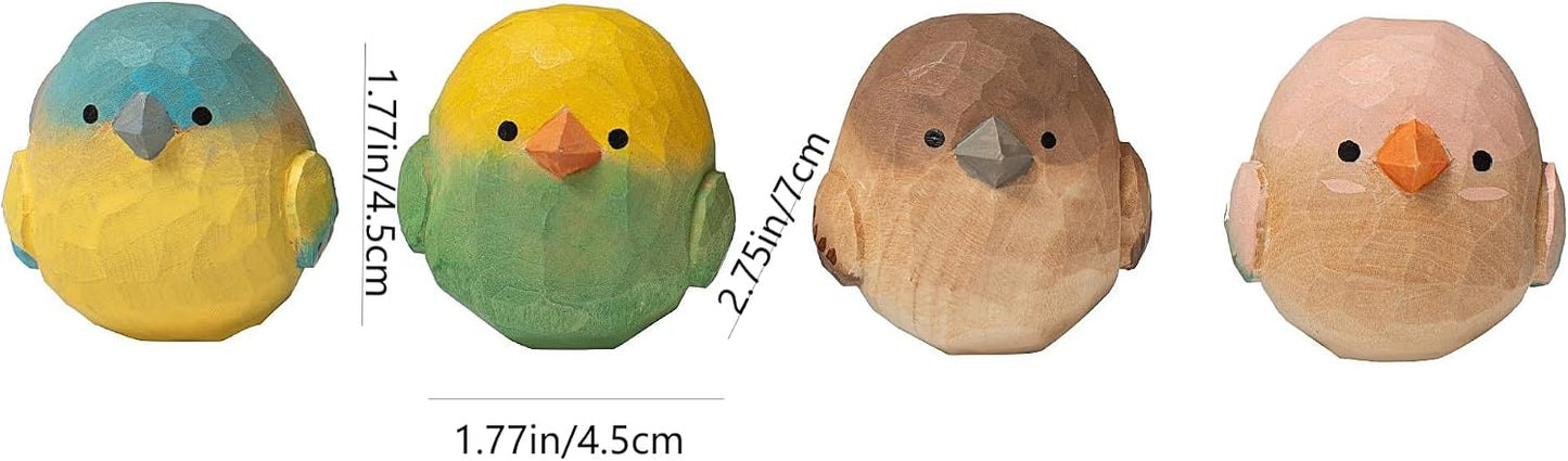 Hand-Carved Wooden Bird Figurines / Set of 4