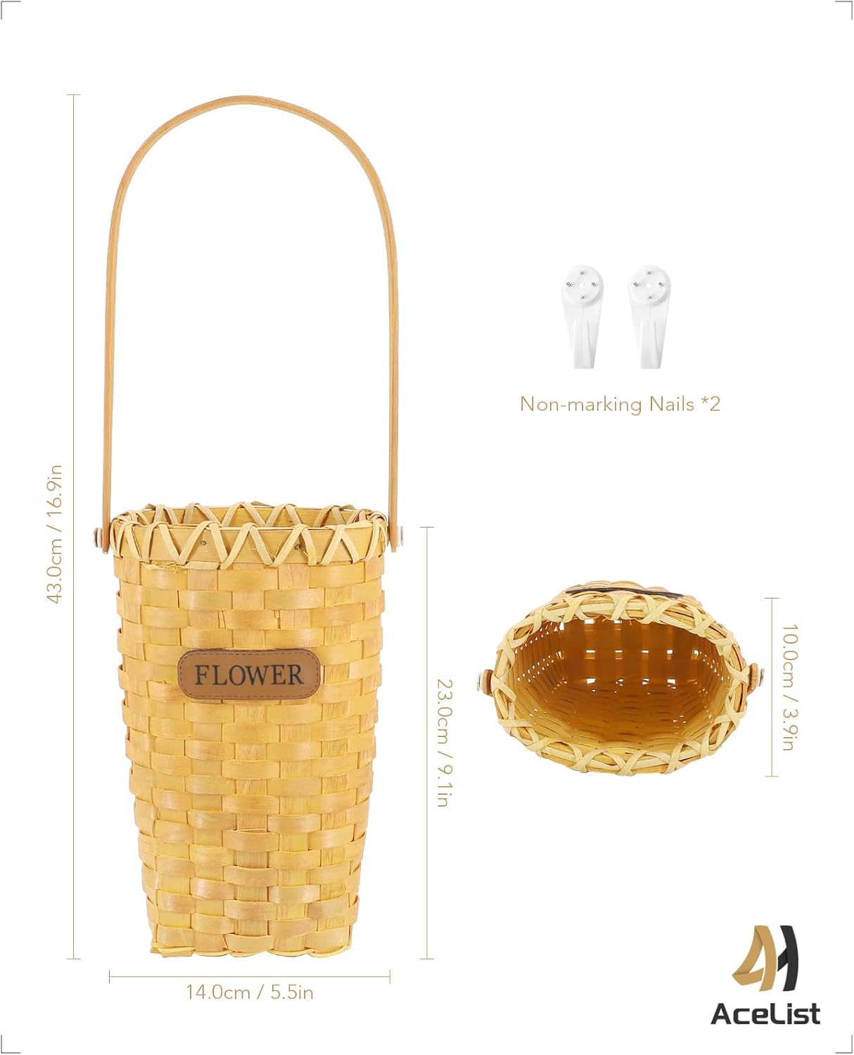 Woven Hanging Basket / Cone-shaped / 9 Inch