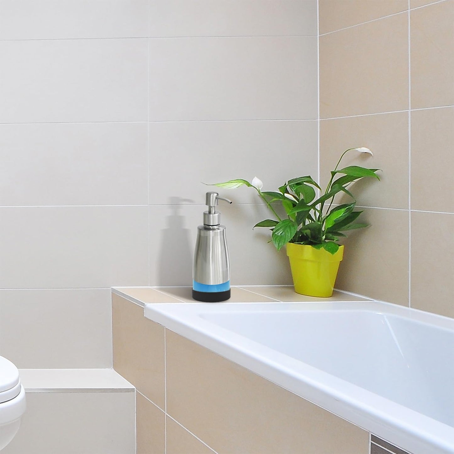 AUMIO 2-Pack Soap Dispenser Set, Stainless Steel & Glass with Silicone Pad | Detachable Non-Slip Silicone Pad | Stable
