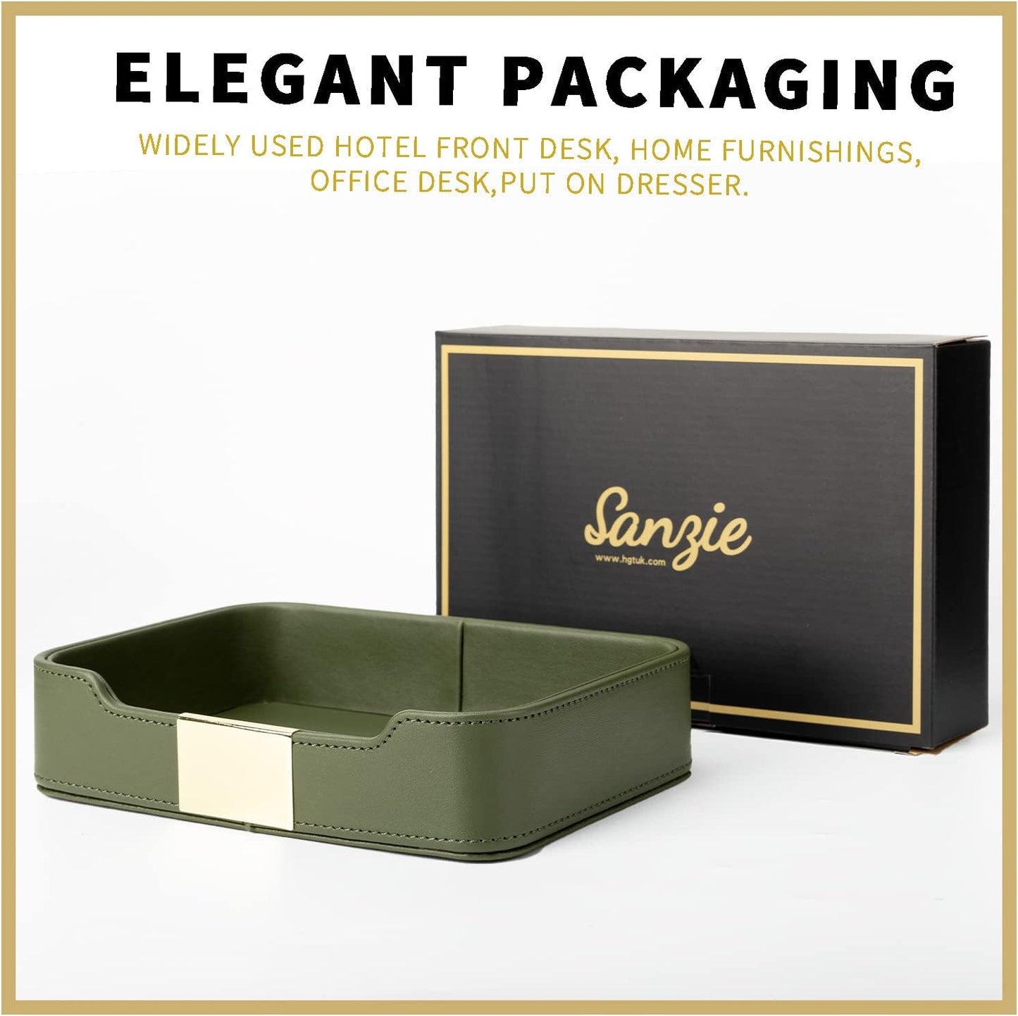 Leather Tray Organizer Valet Tray Key Tray for Entryway Table Desktop / 9 x 6.2 x 2.2 / Khaki Green