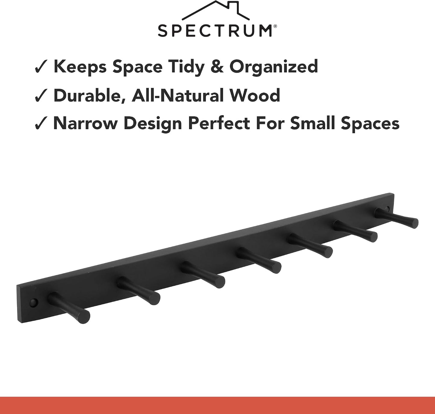 Spectrum Diversified Wood Hook Rack, 7 Peg, Black