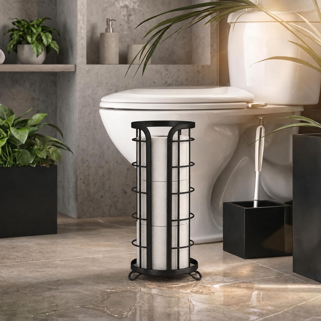 BROOKSTONE Toilet Paper Holder Stand Reserve - Free Standing Toilet Paper Stand with Storage that Holds Mega Rolls