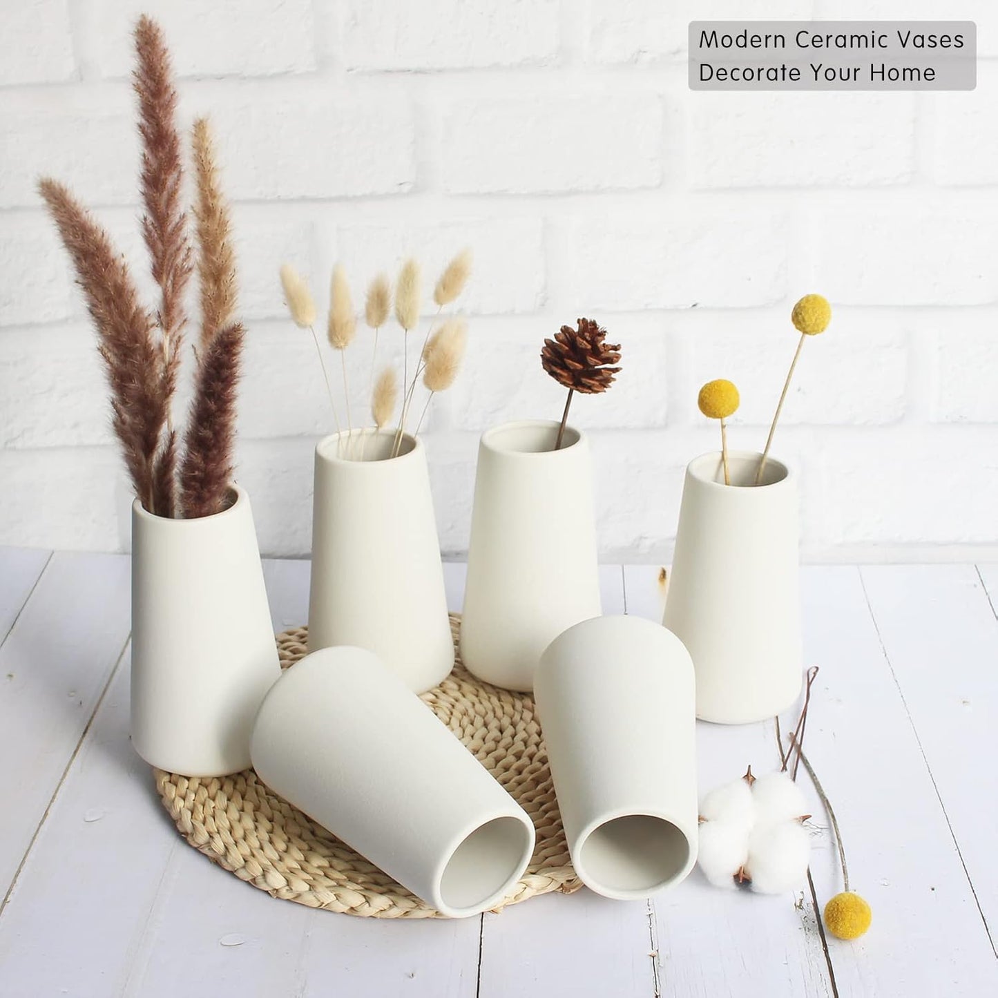 Ceramic Vases / Style A / White / 6 Inch / Set of 6