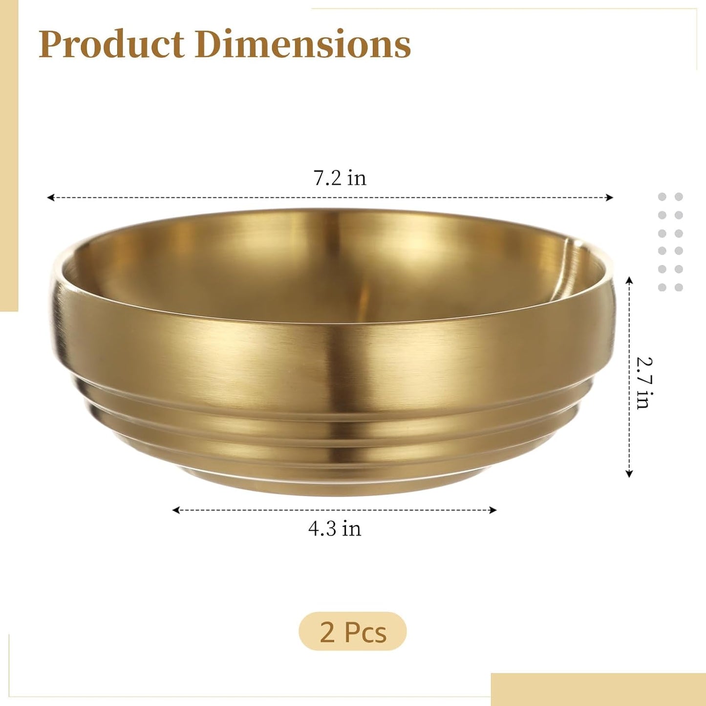 Stainless Steel Serving Bowl / Gold / 7.2 Inch / Set of 2