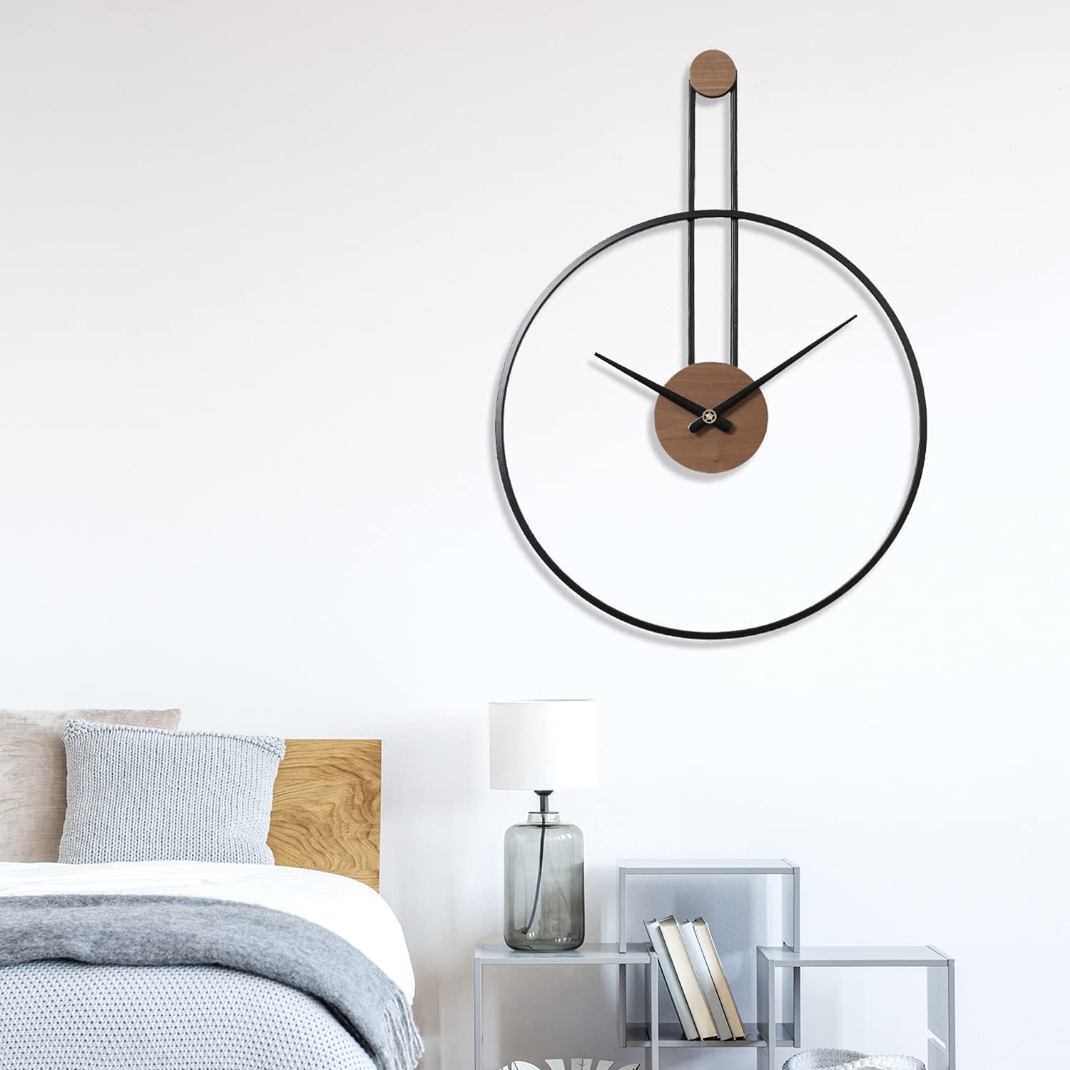 YISITEONE Medium Decorative Wall Clock for Living Room,Metal & Walnut Dial Home Decor Silent Non Ticking Lightweight