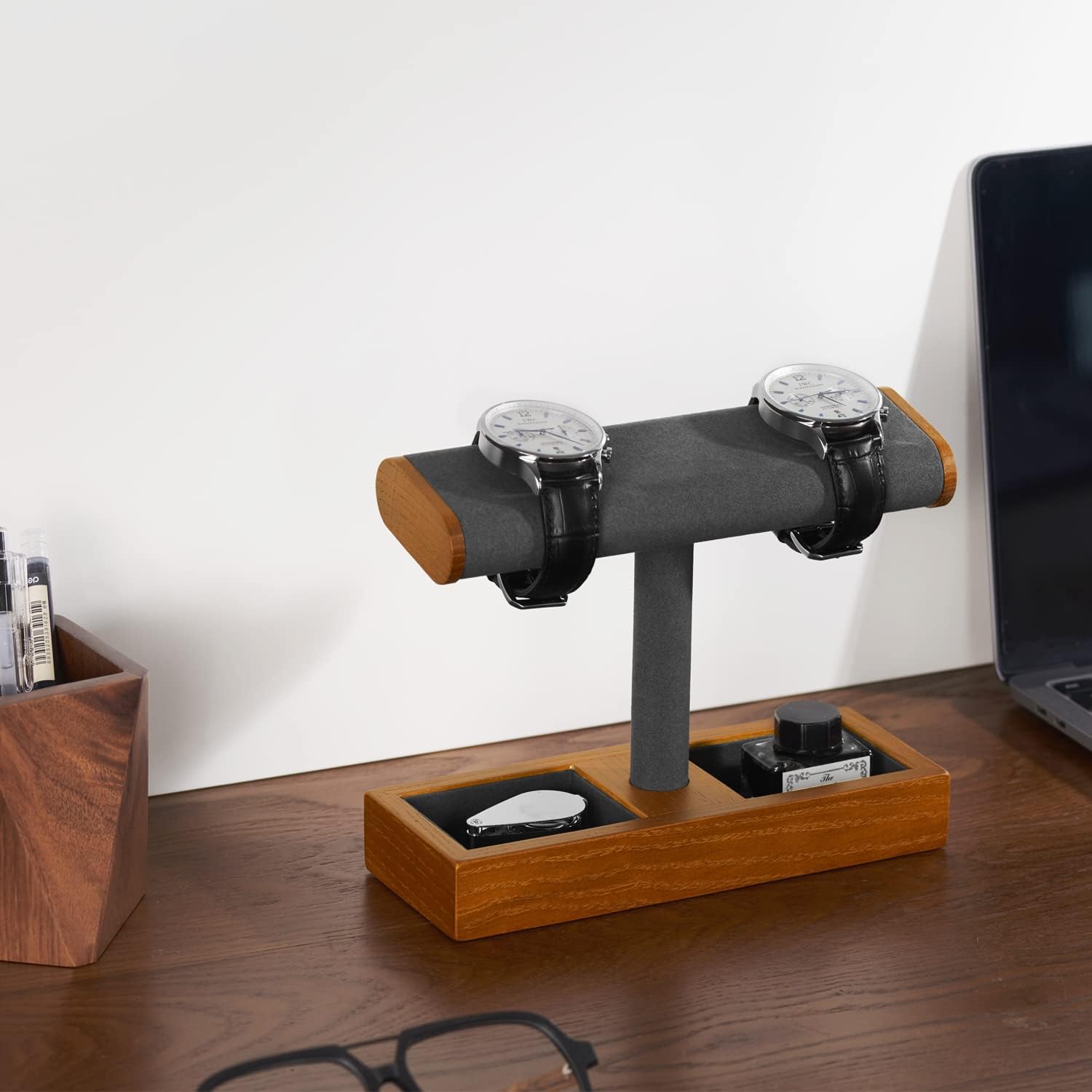 Oirlv Solid Wood Watch Stand,Watch Display Holder for Men(Grey) | Watch Organizer Gift for Husband/Father,Keep Watches