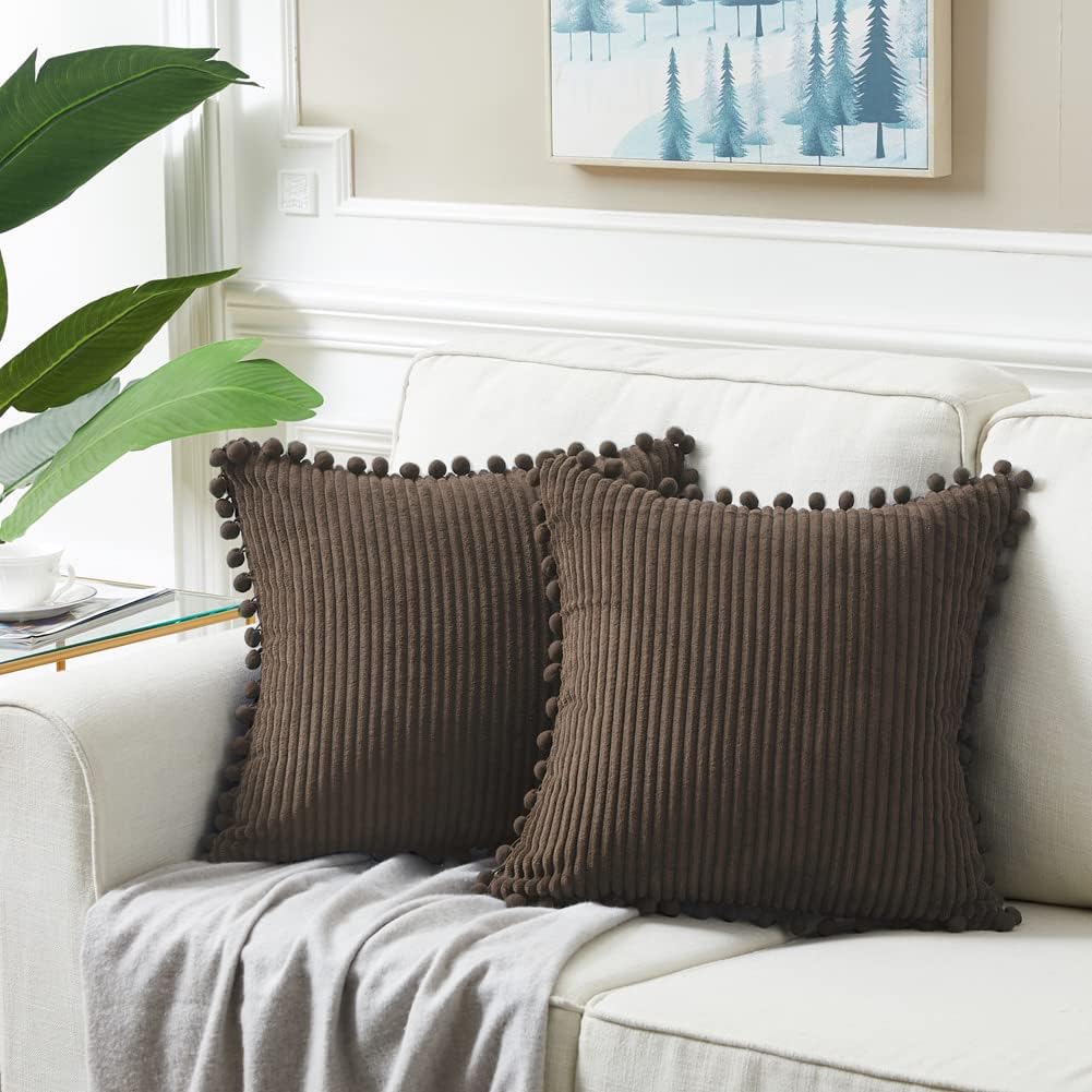 Decorative Throw Pillow Covers / 18 x 18 / Dark Brown / Set of 2