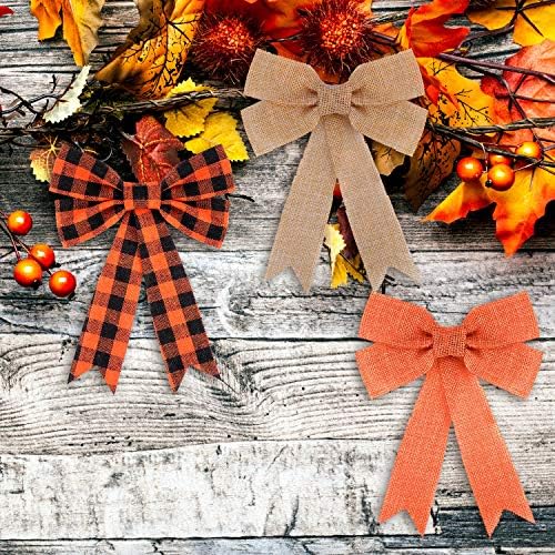 WILLBOND 18 Pcs Fall Bows for Wreath Halloween Autumn Bow, Orange